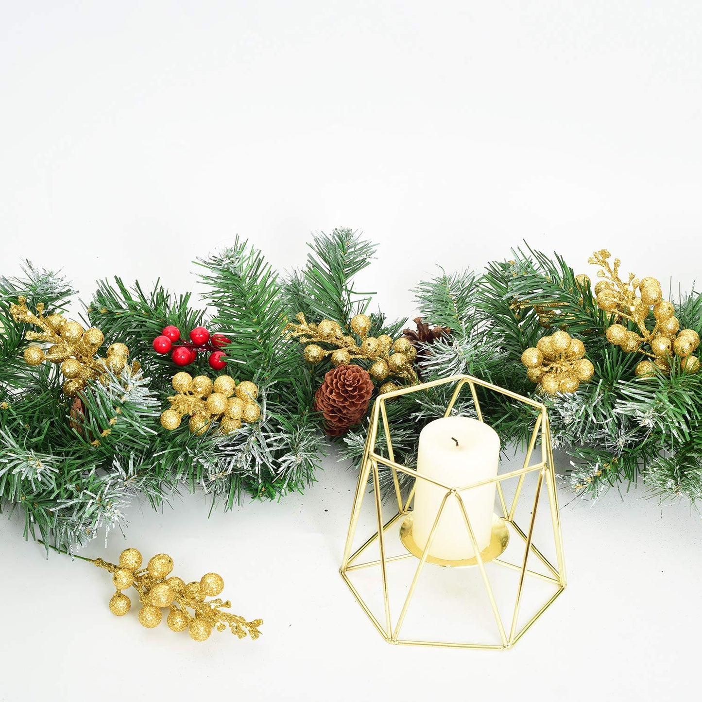 Artiflr 14 Pack Christmas Glitter Berries Stems, 7.8Inch Artificial Christmas Picks for Christmas Tree Ornaments, DIY Xmas Wreath, Crafts, Holiday and Home Decor, Gold