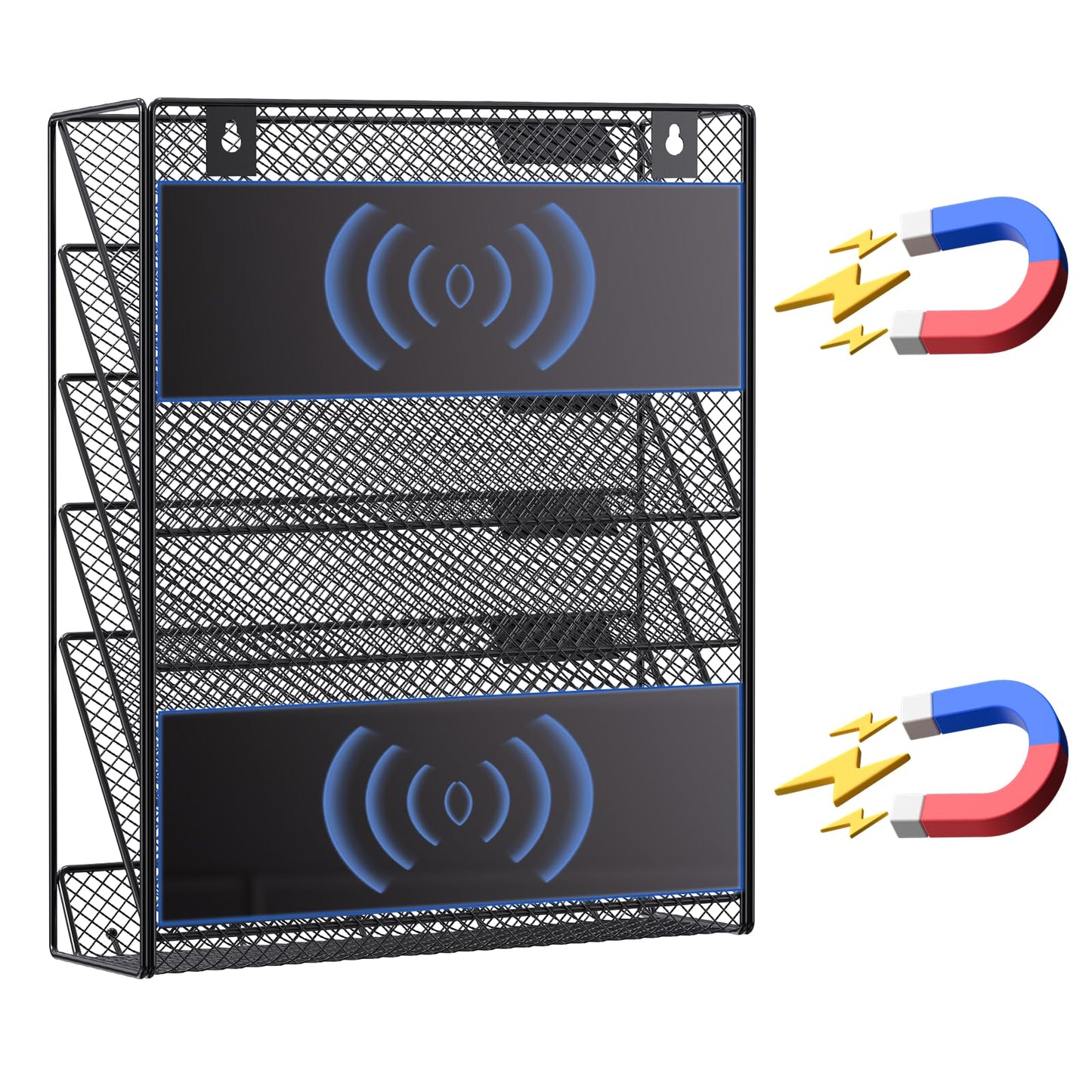 samstar 2 Pack Wall File Organizer, 6-Tier Wall Mount Paper Holder Vertical File Rack for Office Home, Black.