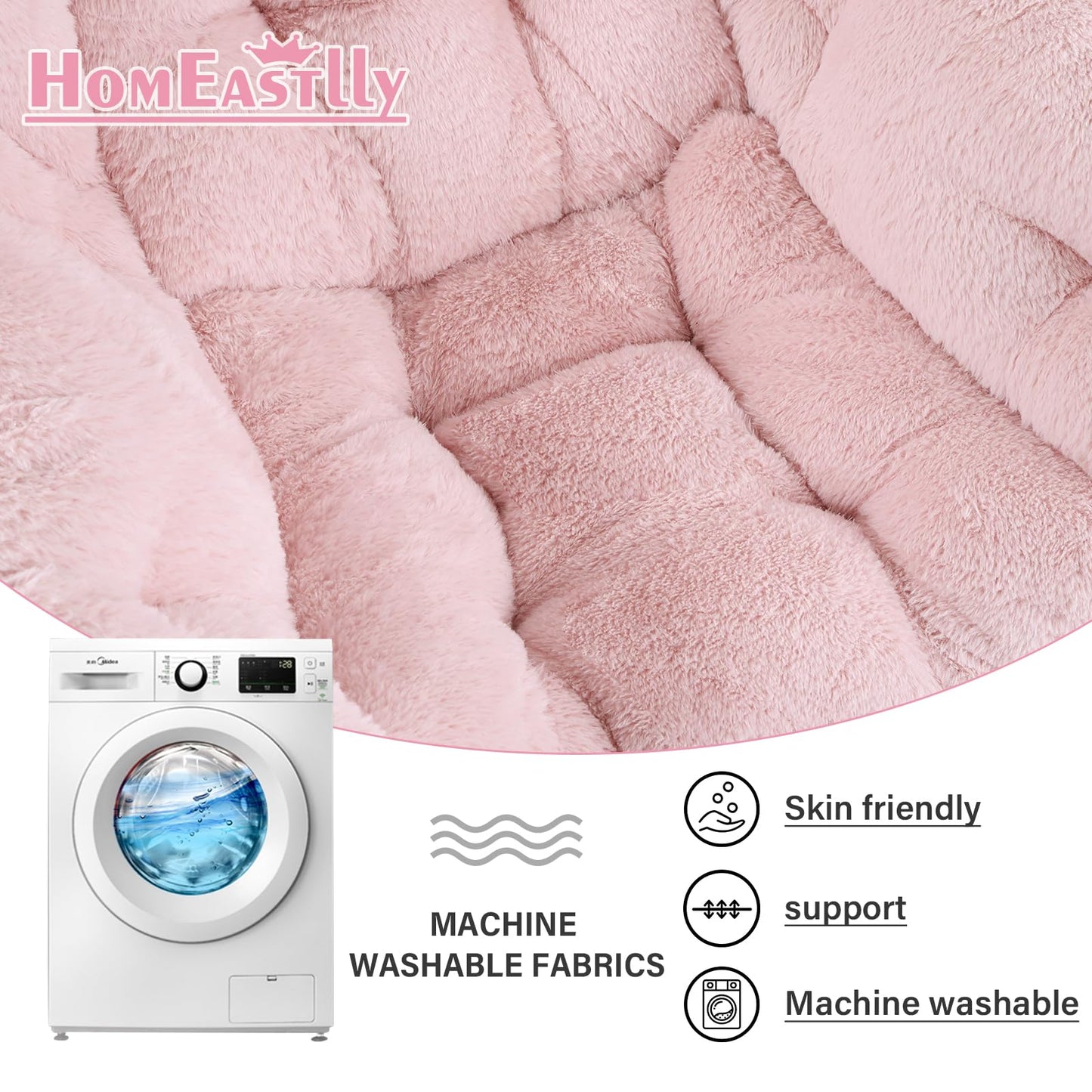 HomEastlly Large Lazy Chair with Ottoman, Accent Reading Chair with a Throw Pillow, Cozy Lounge Chair with Armrest, Leisure Sofa Chair for Living Room, Bedroom, Dorm, Plush Pink