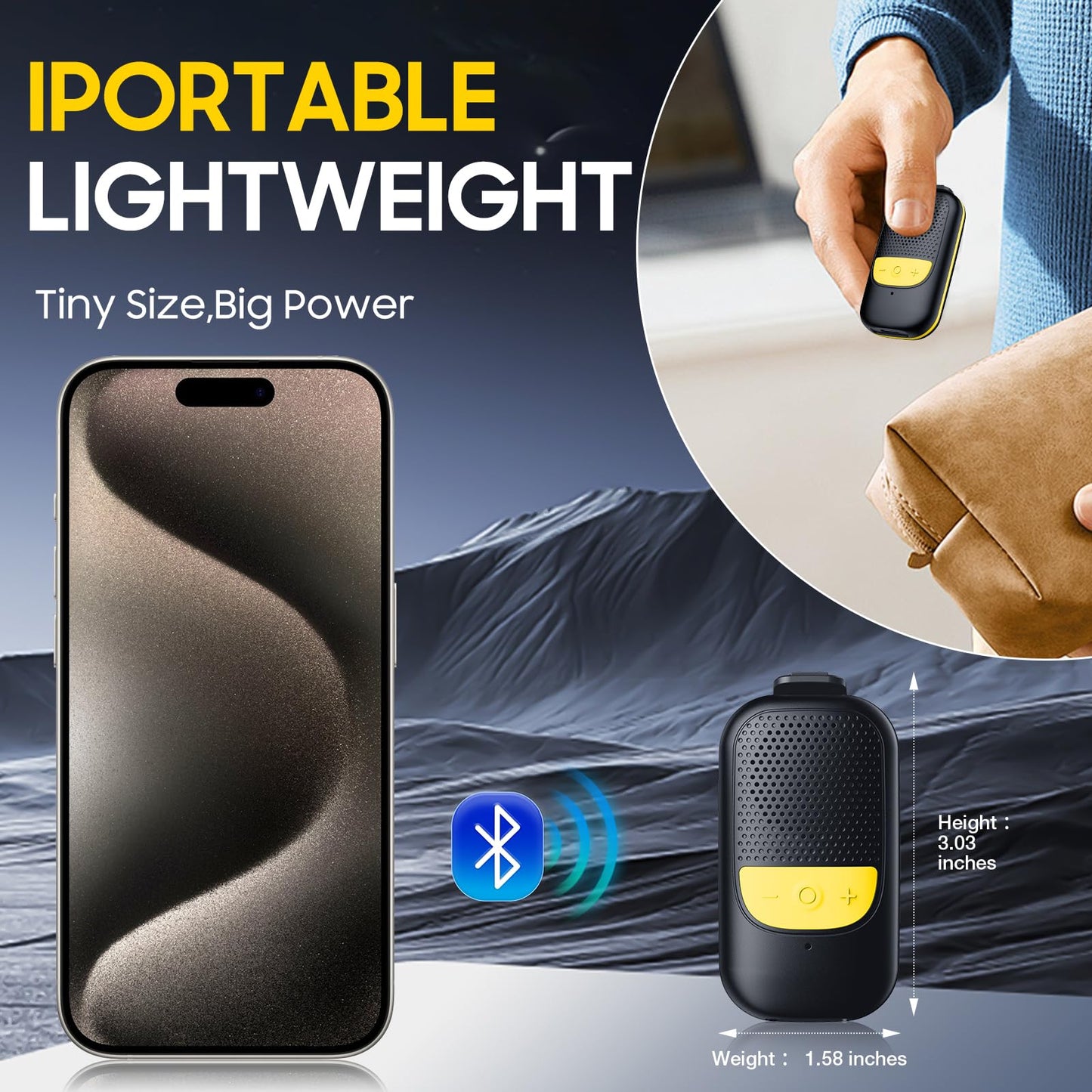 Temdan Wearable Bluetooth Speaker, Clip-On Portable Speaker with Built-in Mics for Hands-Free Music and Calls, Up to 10 Hours Battery Life,Mini Outdoor Waterproof Speaker Gifts for Women/Men - Black