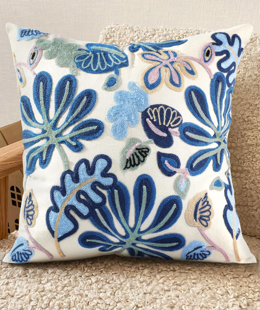 Kokaaee Embroidered Throw Pillow Cover - 18x18 inch Decorative Pillow Covers with Zipper Pillow Cover for Living Room Couch Sofa Bed Aesthetic Design Abstract Linen Cotton Pillowcase Covers