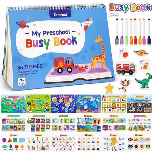 Busy Book for Toddlers, Preschool Learning Activities, Montessori Learning Educational Toys, Tracing Activity Coloring Books for Kids Ages 3-8, Autism Sensory Travel Toys Gifts, Summer Activities