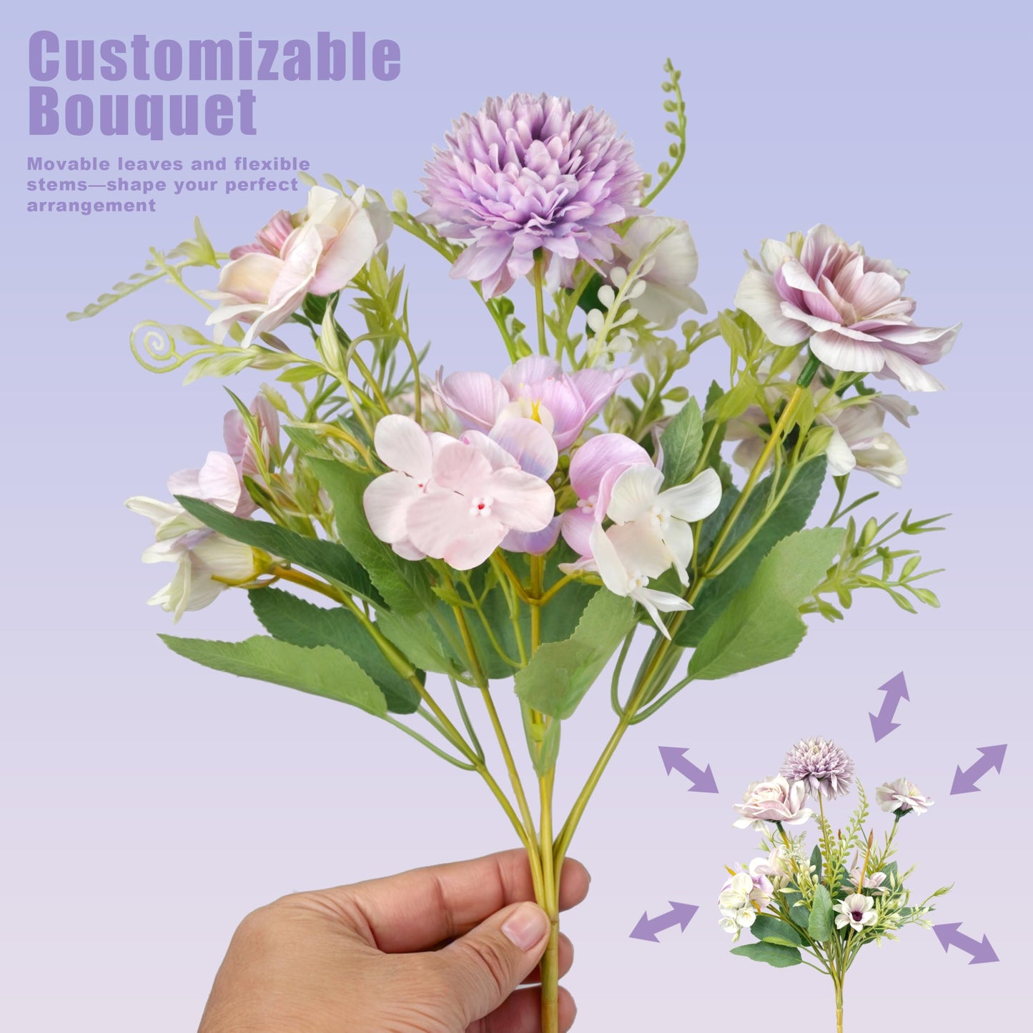 LIOZLIOLY Dining Mason Jar Lights Centerpiece Table Decorations for Dining Room Farmhouse Coffee Table Decor with Wood Tray, 3 Jars Artificial Flowers and Led Light for Kitchen Living Room (Purple)