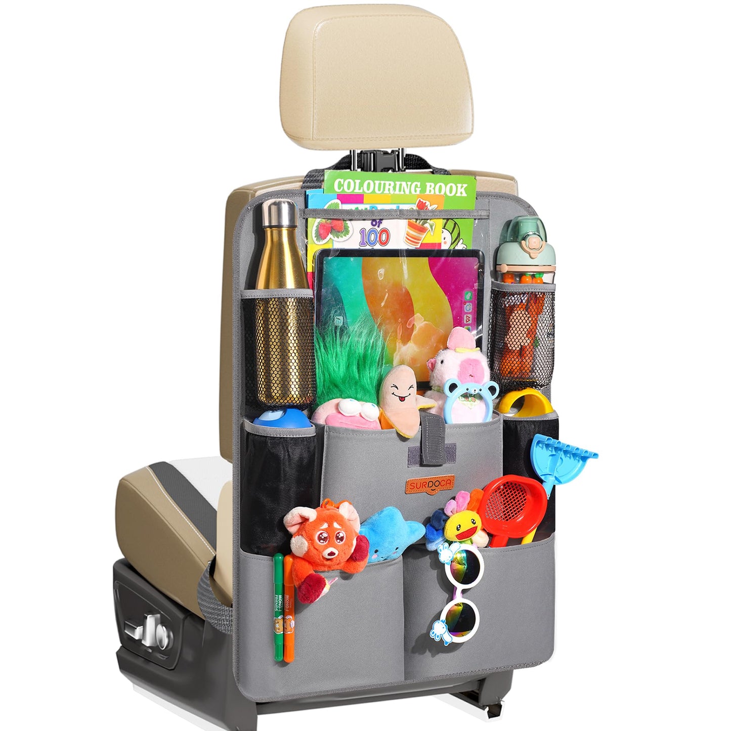 SURDOCA Car Organizers and Storage, Upgraded Car Seat Organizer with 11-inch Touch Screen Tablet Holder, Backseat Car Organizer with 8 Pockets, Car Seat Protector Road Trip Essentials for Kids