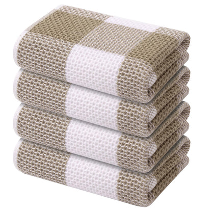 Mordimy 100% Cotton Waffle Weave Kitchen Towels, 13 x 28 Inches, Super Soft and Absorbent Buffalo Check Dish Towels for Drying Dishes, 4-Pack, Black & White