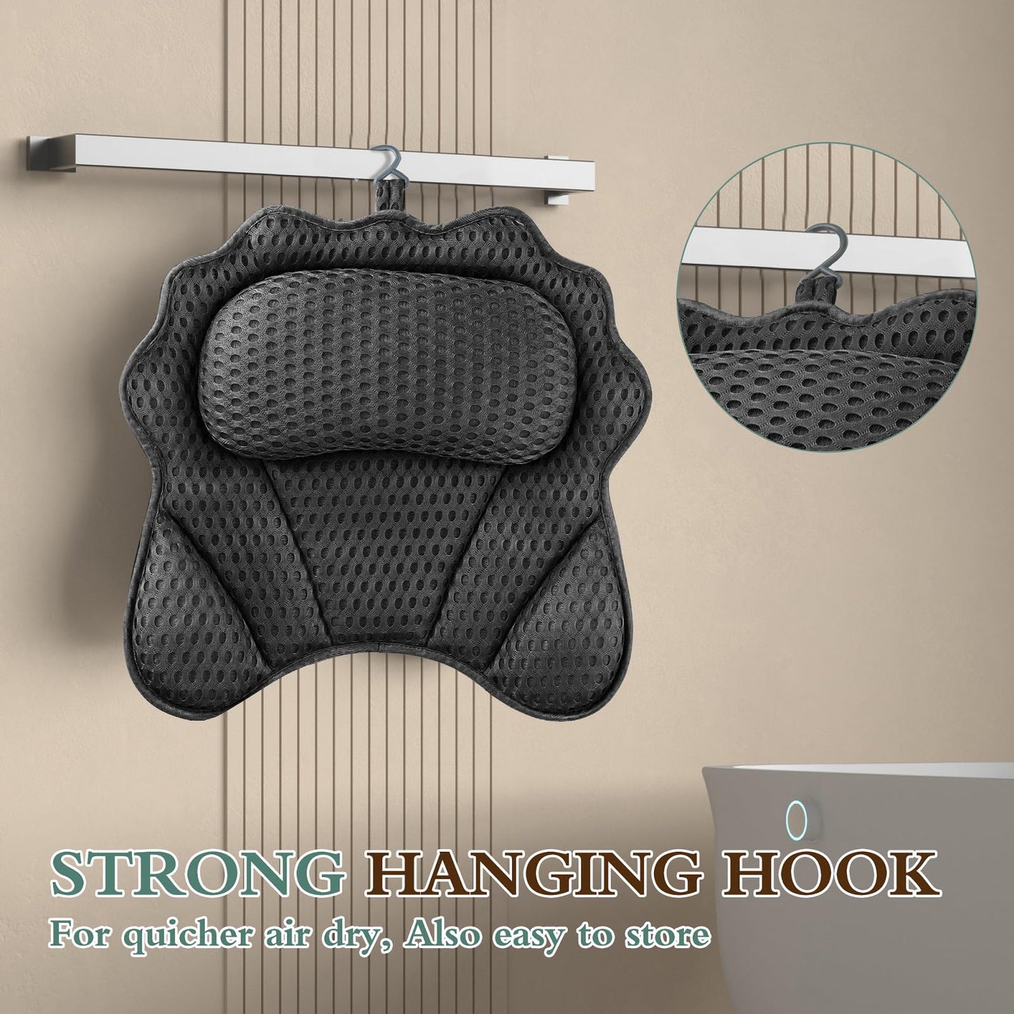 Bath Pillow RUVINCE Ergonomic Luxury Bathtub Pillow with Head,Neck, Shoulder and Back Support, 4D Bath Pillows for tub with 6 Powerful Suction Cups, Fits All Bathtub, Spa Tub, Hot Jacuzzi (Black)