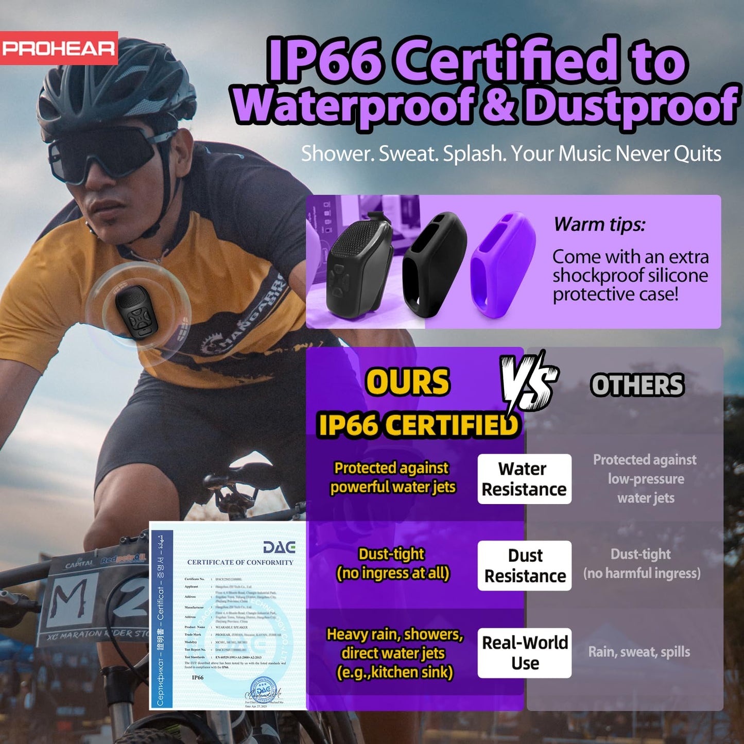 PROHEAR MC001 Wearable Bluetooth Speaker - 45g Portable Small Speaker with Magnetic Clip-On, IP66 Waterproof Certified, Built-in Mic, Voice Assistant for Hands Free Calls, Working Man Gifts(Black)