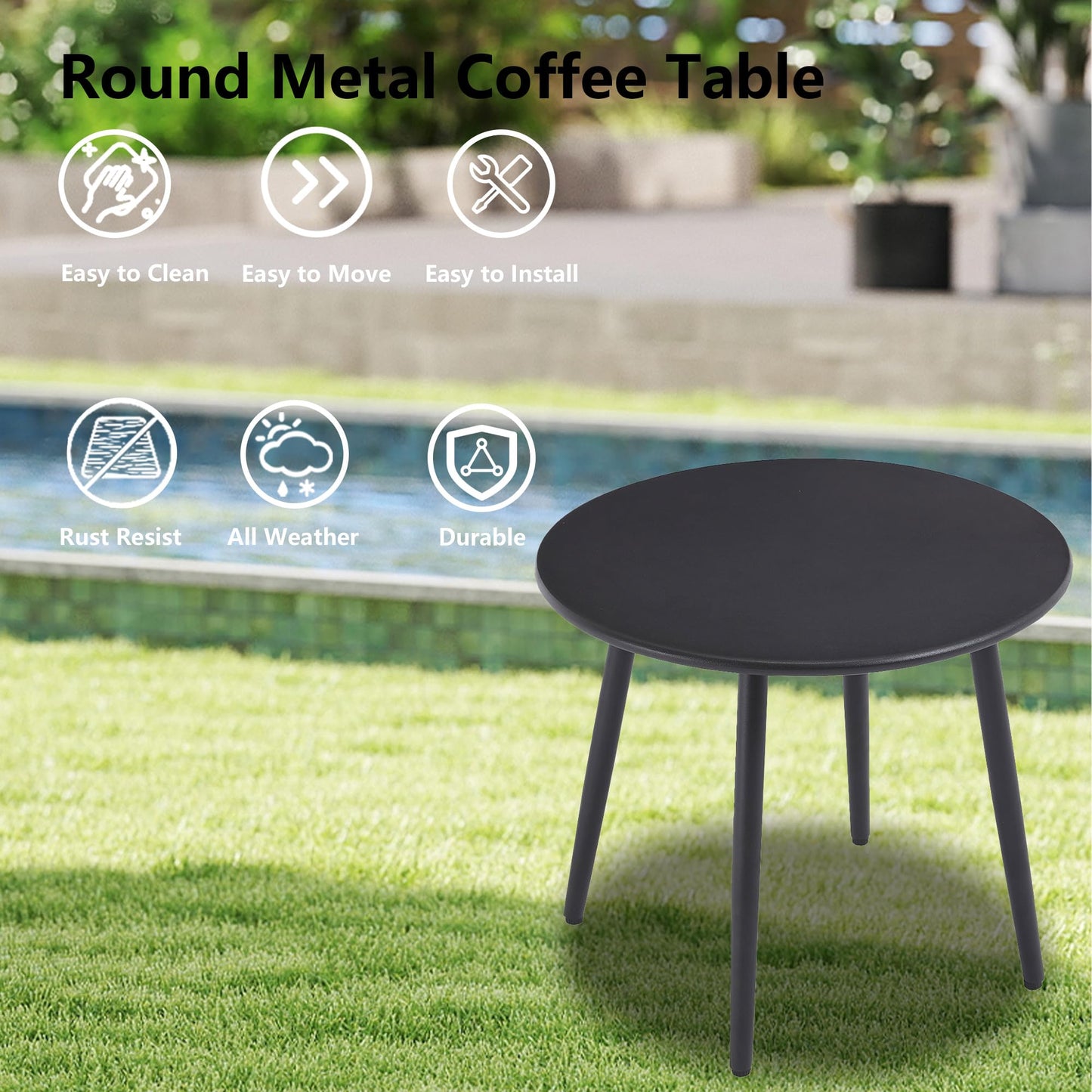 DAYARUS 3 Piece Patio Furniture Set with Pullout Footrest, Adjustable Backrest Patio Conversation Set, Metal Patio Chairs with Coffee Table, Outdoor Furniture Lounge Recliner for Lawn/Balcony, Khaki