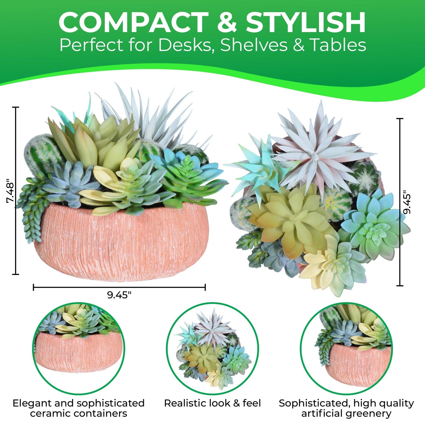Hisow Premium Assorted Artificial Succulent Collection - Large Real Touch Artificial Cactus, Aloe Vera & Succulent Plants Artificial with Pots for Home Office Indoor (Artificial Coconut Shell - Pot)