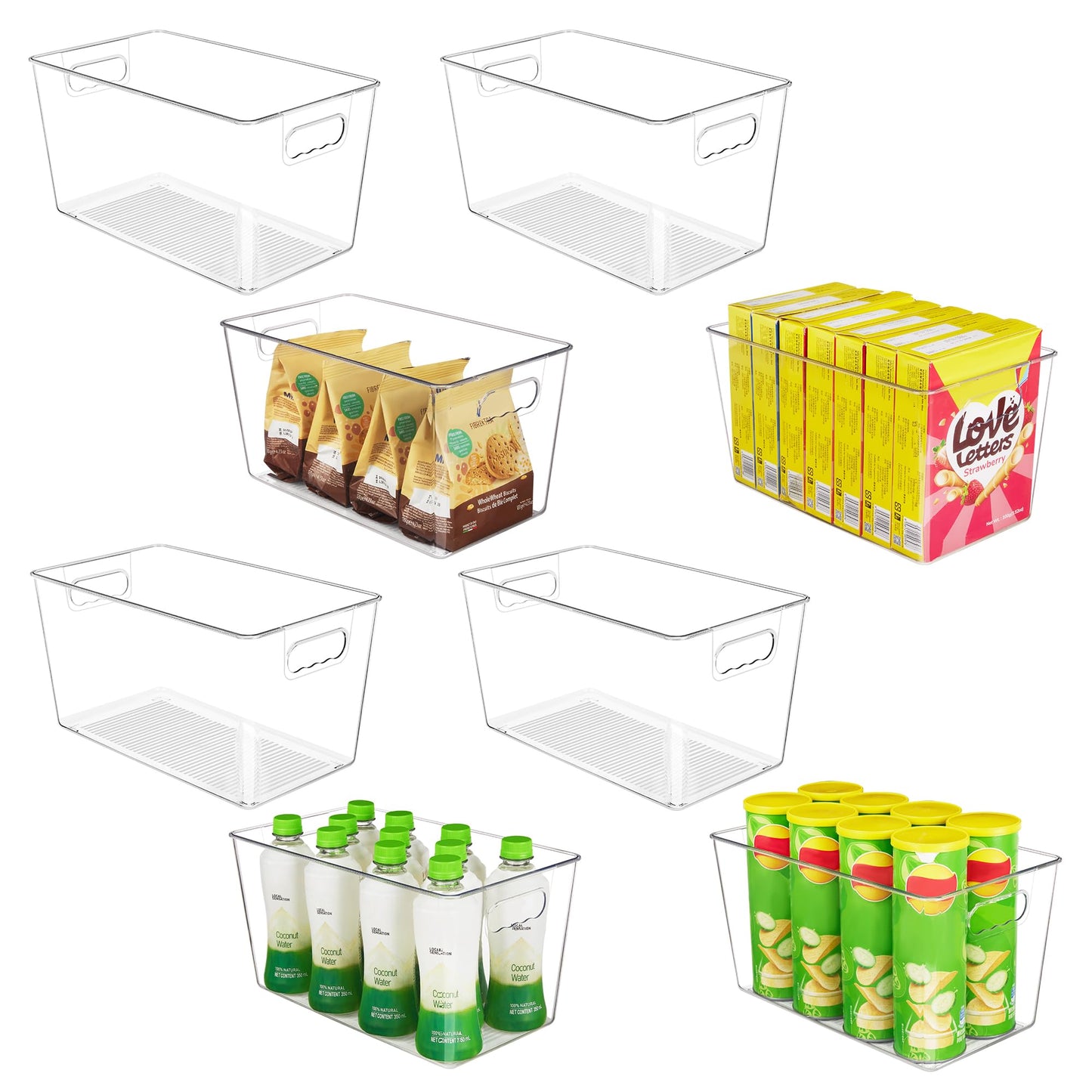 YIHONG 6 Pack Clear Pantry Organizer Bins, Plastic Containers with Handle for Kitchen,Freezer,Cabinet,Closet,Bathroom Under Sink Storage