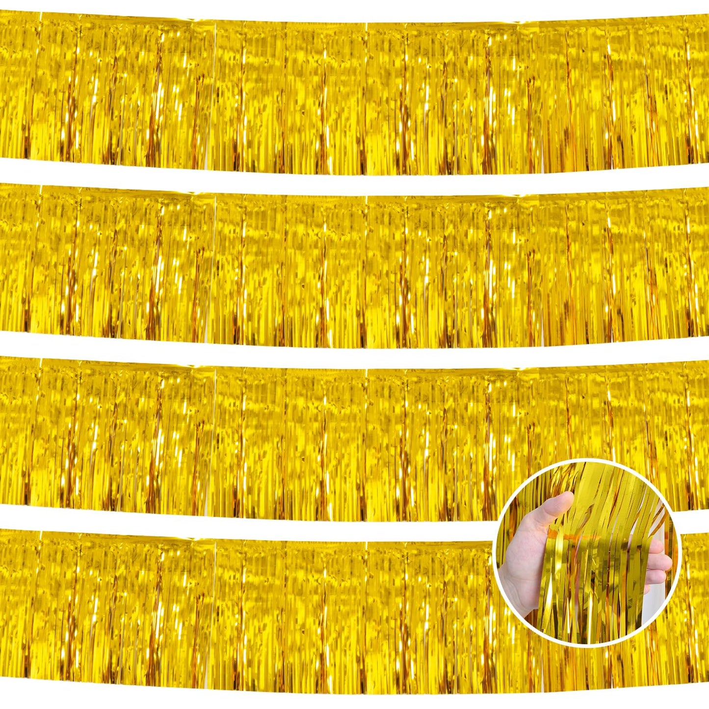 YUKL Gold Birthday Decorations Tinsel Garland Parade Float Decorations for Trailer 4Pack 12FT Christmas Party Decor Ceiling Fringe Banner Backdrop for Streamers Party Decorations