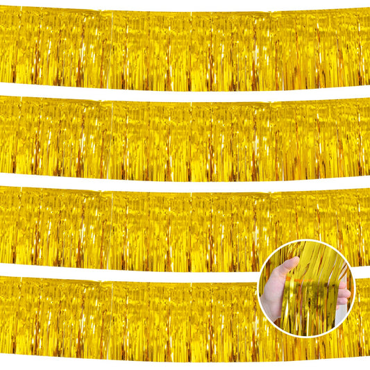 YUKL Gold Birthday Decorations Tinsel Garland Parade Float Decorations for Trailer 4Pack 12FT Christmas Party Decor Ceiling Fringe Banner Backdrop for Streamers Party Decorations