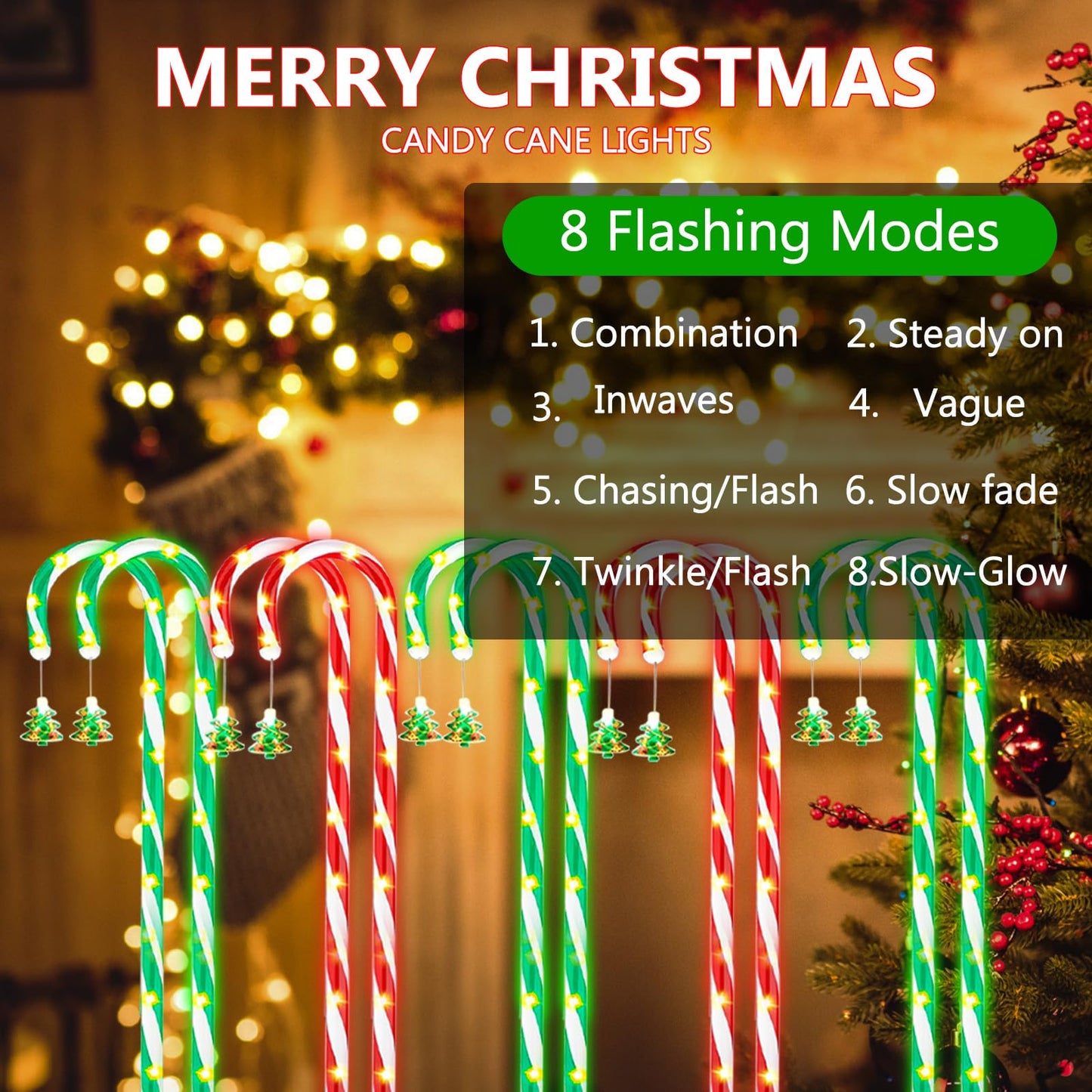 Amzxart Solar Pathway Lights Outdoor Christmas Decoration,10 Piece Set 8 Modes Solar Candy Cane Lights, Remote Christmas SolarPowered Light for Outdoor Garden, Balcony, Lawn Decoration
