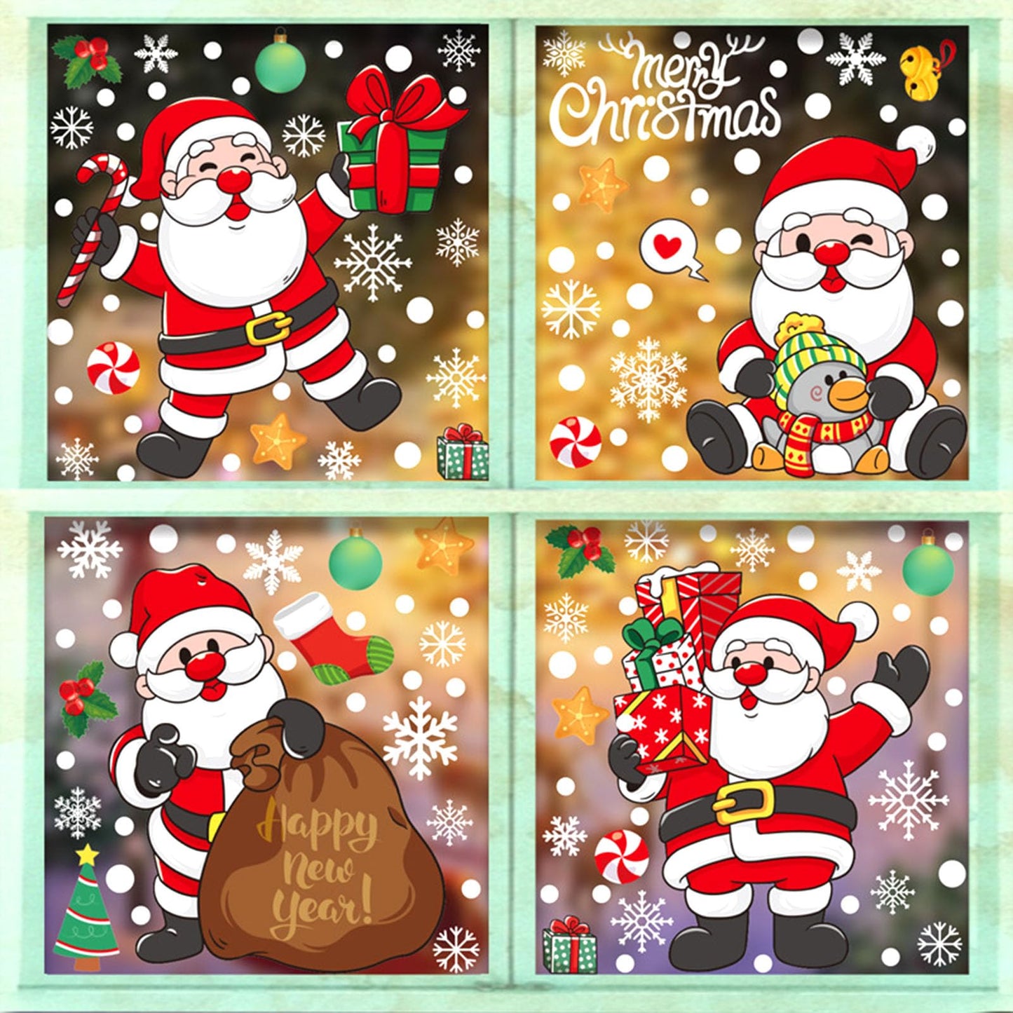 307Pcs Christmas Window Clings Christmas Snowflake Window Stickers Waterproof Double-Sided Static Christmas Decorations Decals for Holiday Window Clings New Year Party Supplies (307Pcs)