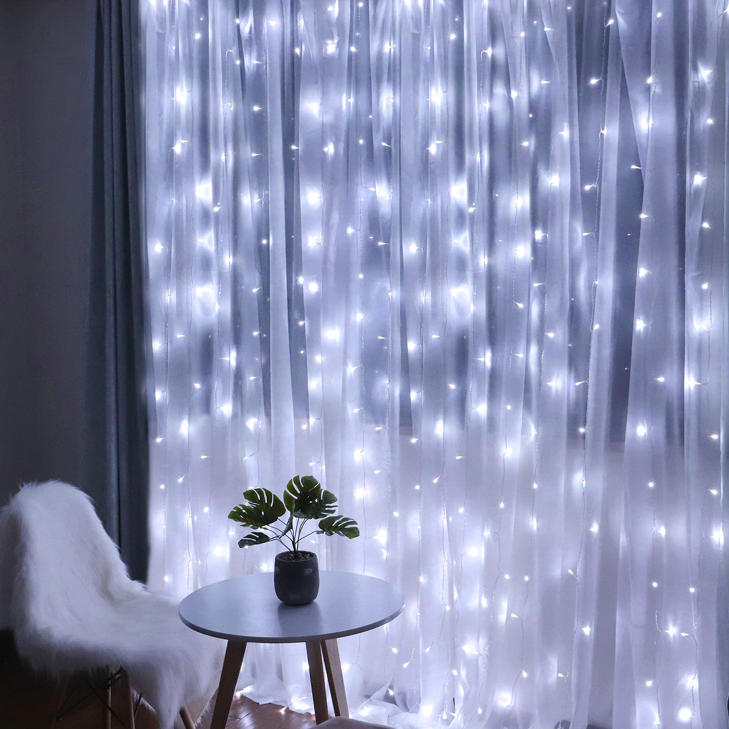 HEYFUNi Curtain Lights Plug in, 304 LED 9.8ftX9.8ft Window Light with Memory& 8 Modes, Connectable Waterproof Fairy Curtain Lights for Bedroom Backdrop Outdoor Indoor Dorm Decorations (Cool White)