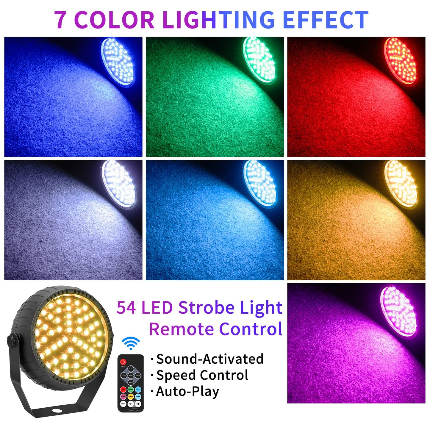 Telbum Strobe Lights, 54 Super-Bright RGB LEDs Mini Strobe Light for Parties, Halloween Strobe Lights with Remote Control, Sound Activated & Speed Control DJ Flashing Light for Room Stage Disco Party
