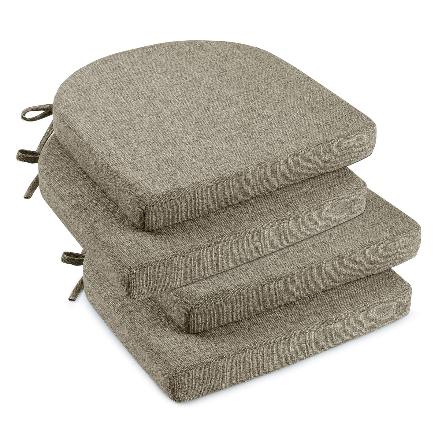 downluxe Indoor Chair Cushions for Dining Chairs, Soft and Comfortable Textured Foam Kitchen Chair Pads with Ties and Non-Slip Backing, 16" x 16" x 2", Khaki, 4 Pack