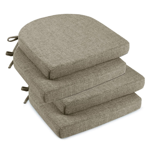 downluxe Indoor Chair Cushions for Dining Chairs, Soft and Comfortable Textured Foam Kitchen Chair Pads with Ties and Non-Slip Backing, 16" x 16" x 2", Khaki, 4 Pack