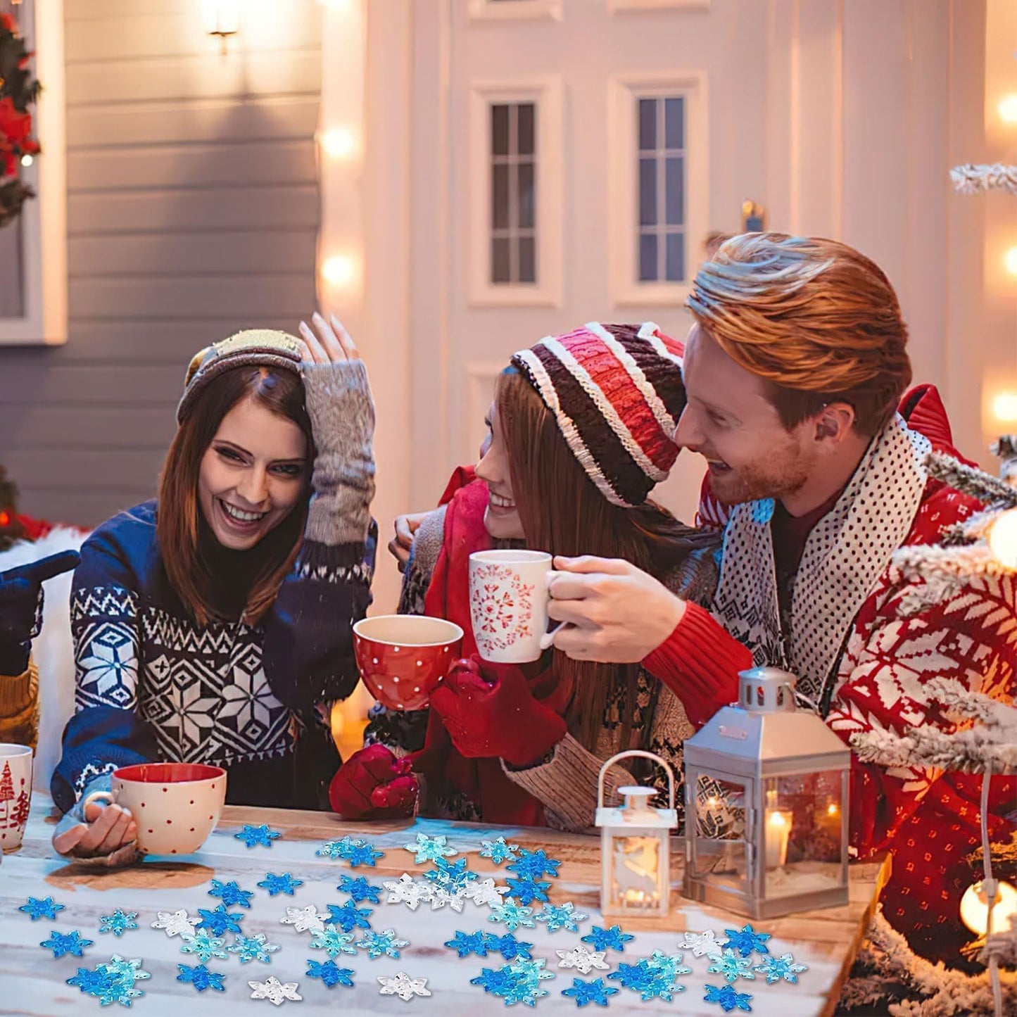 240Pcs Winter Acrylic Snowflake Ornaments 3D Blue Translucent Snowflake Crystals Gems Christmas Xmas Pendant Beads DIY Crafts for Vase Filler,Table Scatter, Party Wedding Arts Crafts Decoration