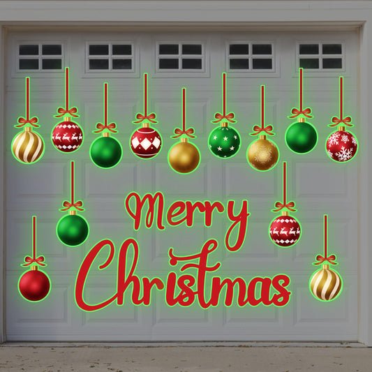 90shine 31PCS Luminous Christmas Garage Door Decorations Magnets - Magnetic Glow-in-The-Dark Merry Xmas Ball Holiday Refrigerator Fridge Cruise Kitchen Decor(Red Green Gold)