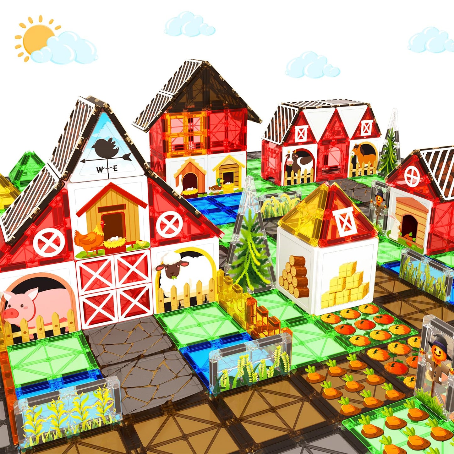 Magnetic Tiles Toddler Toys Garden Farm Animal Set, Magnetic Blocks Montessori Sensory Educational Learning Building Magnet Toys for 3 4 5 6 Year Old Boys Girls, Kids Games Party Birthday Easter Gifts