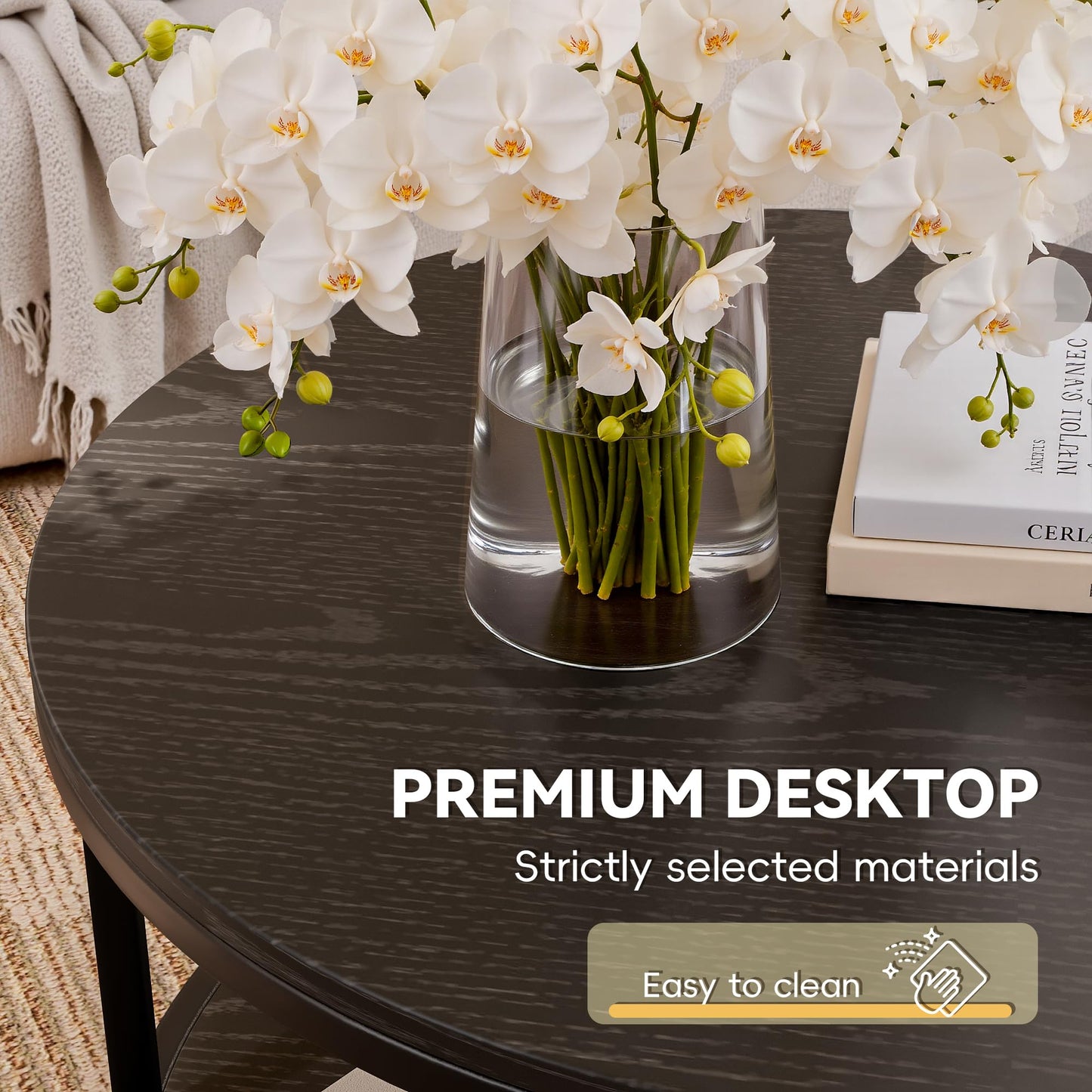 YESHOMY 36“ Black Round Coffee Table, Coffee Tables for Living Room, Metal & Wood Round Table, Small Space Solution for Living Room Furniture, Black