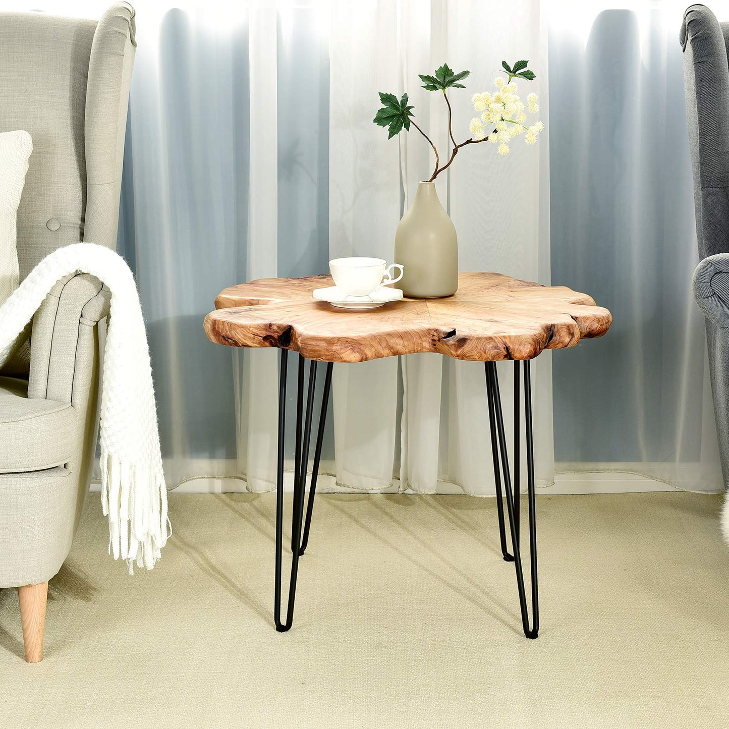 WELLAND Live Edge Cedar Coffee Table 32" W x 32" D x 20.5" H Rustic Round Table for Living Room, Patio, Bedroom, Home Office