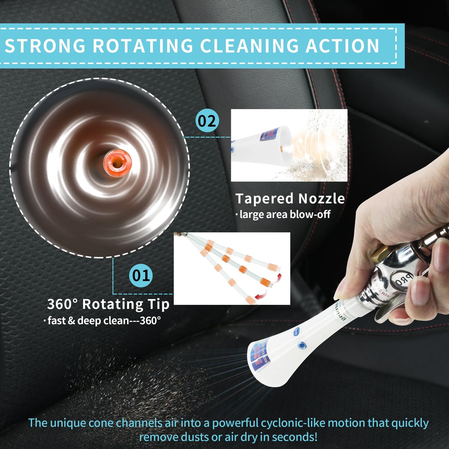 GOCCIDA High Pressure Car Interior Cleaning Gun Car Detailing Tool Air Cleaning Tool for Quickly Blasts Dirt and Dust from Surface(New Upgraded Portable Air Blow Gun