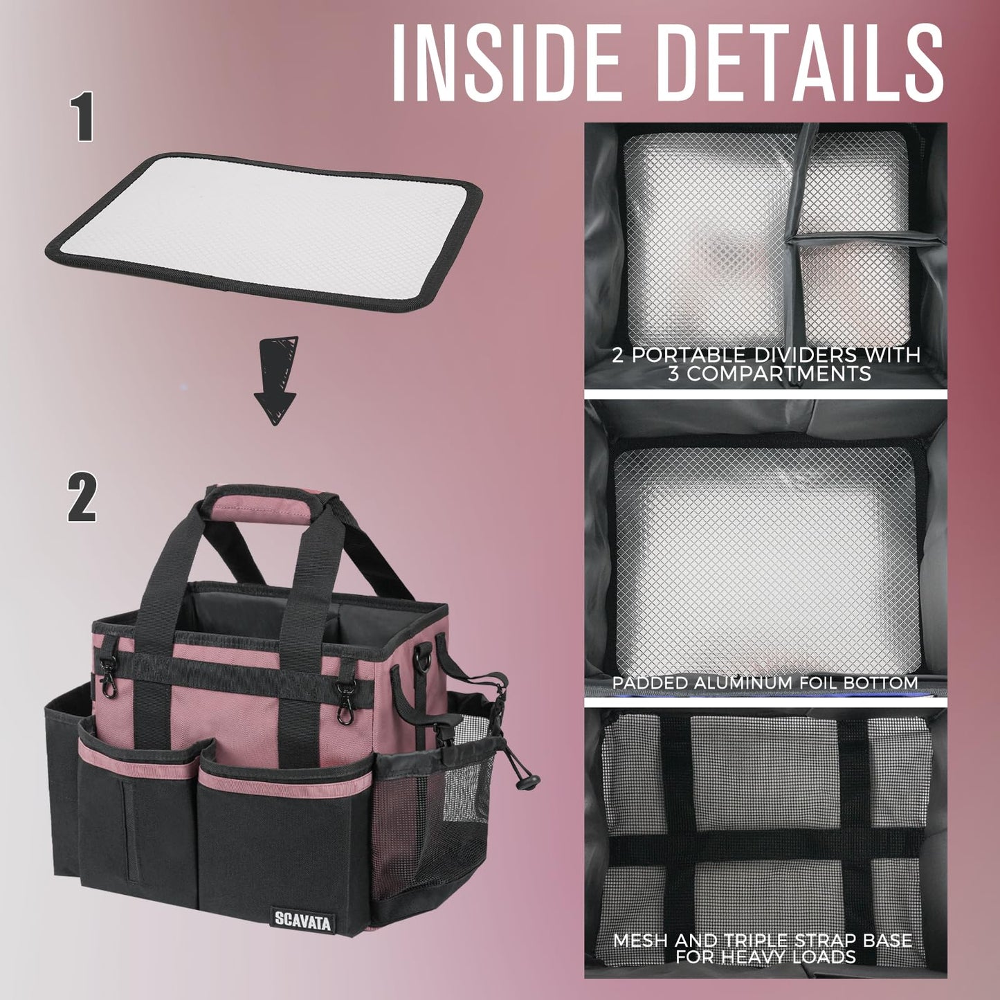 SCAVATA Compact Wearable Cleaning Caddy, Small Cleaning Caddy Supplies Organizer with Handle & Shoulder Straps for Housekeepers, Under Sink & Car Cleaning Tool Organizers Bag (LotusPink)