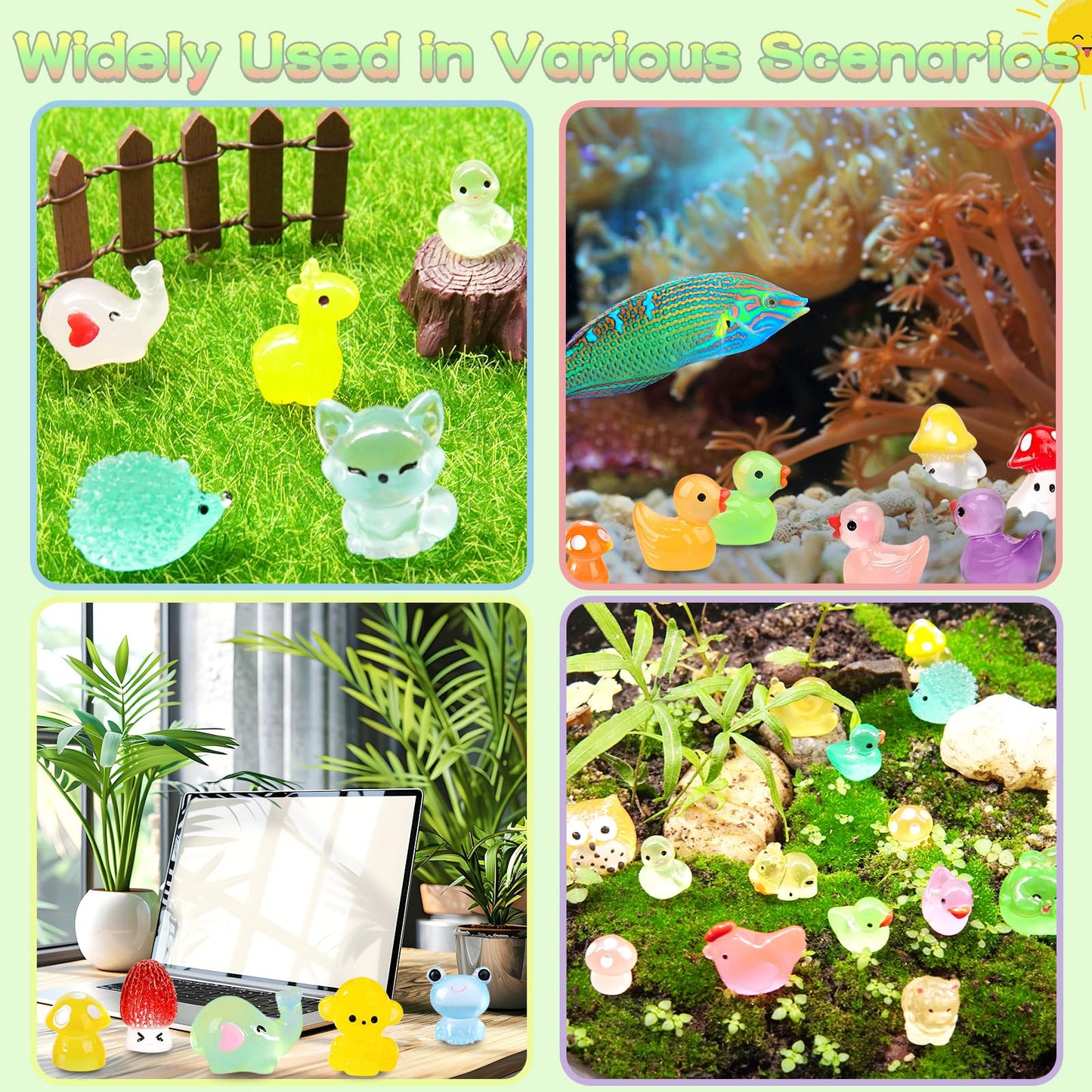 120PCS Luminous Mini Animals Glow in The Dark, 43 Style Tiny Resin Animals for Prank Garden Micro Landscape Dollhouse Decor Craft