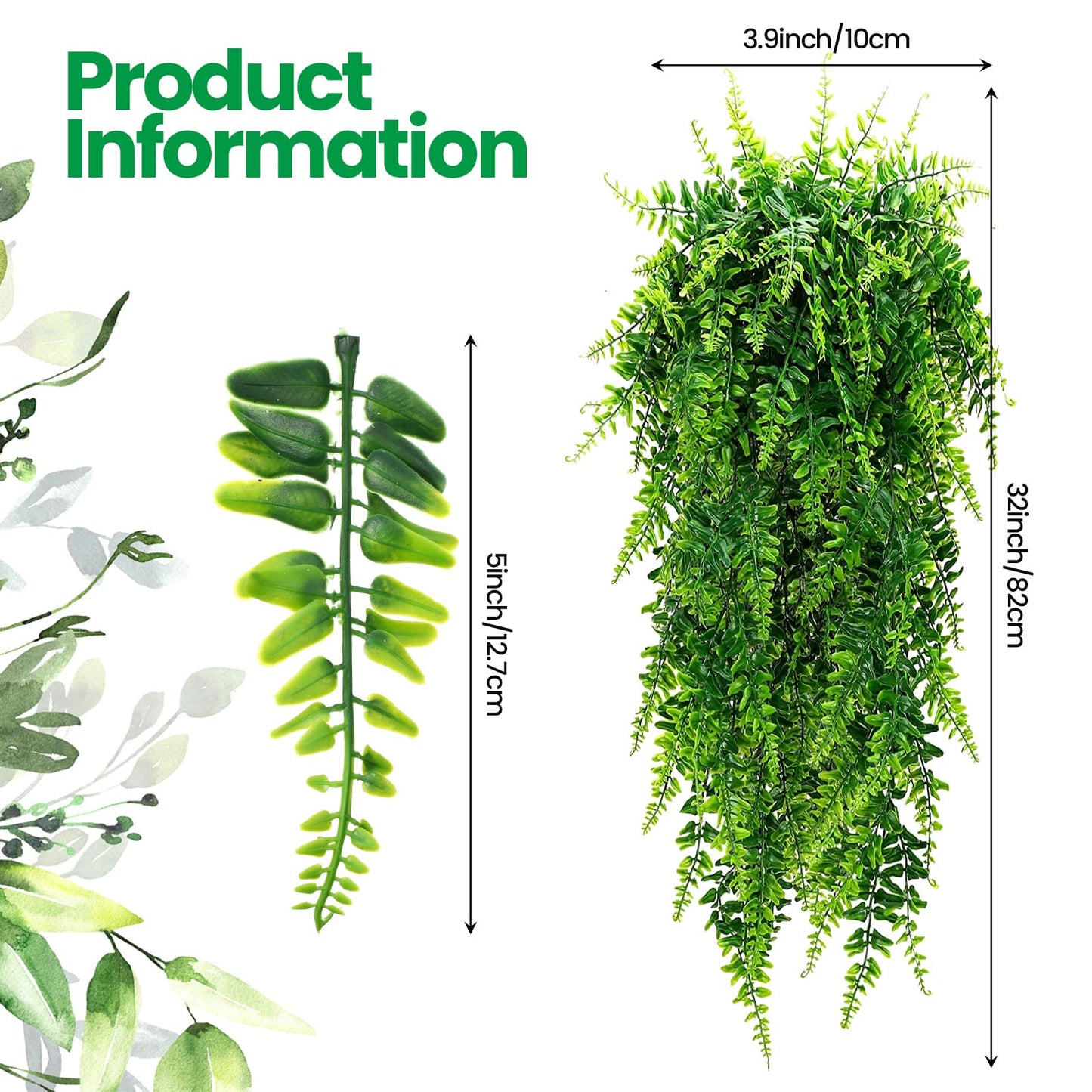 Geosar 12 Pcs Artificial Hanging Plants 32 Inch Hanging Boston Ferns Plastic Fake Plants for Wall Room Garden Wedding Garland Indoor Outdoor Decoration, No Basket