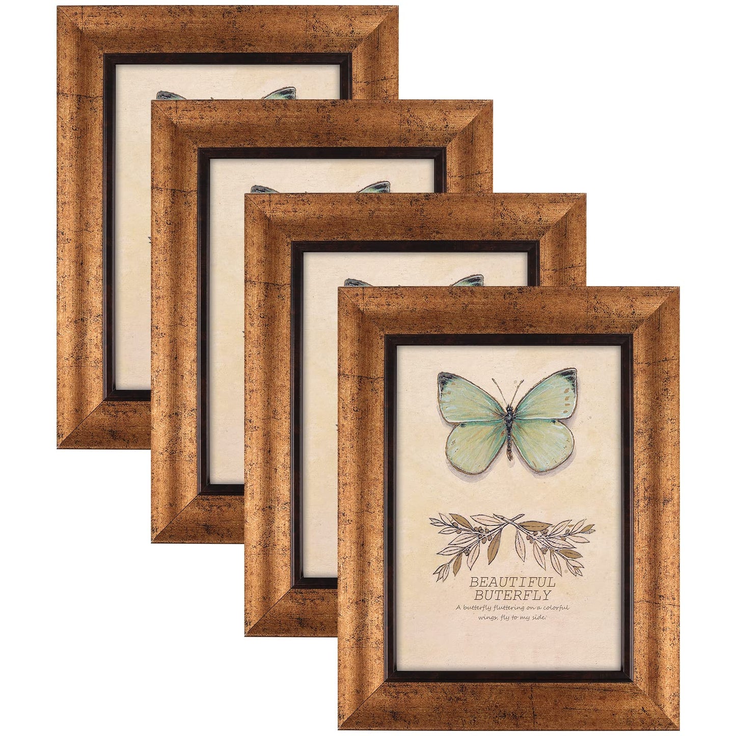 XUANLUO 5x7 Picture Frames Set of 4 Rustic Retro Photo Frame with HD plastic cover for all Mount and Tabletop Display Family Friends Wedding Gift