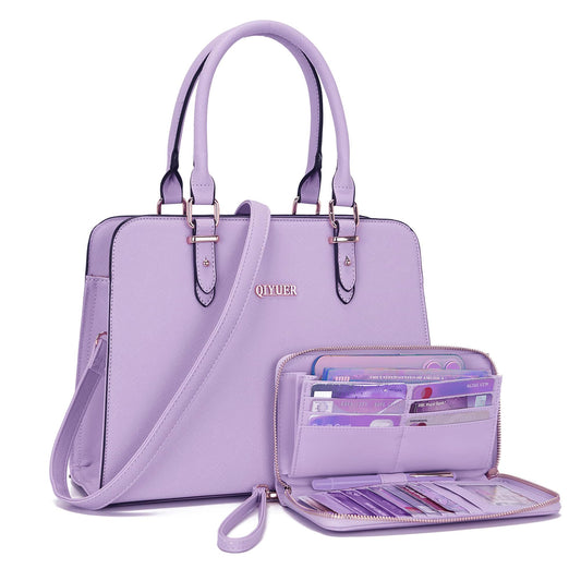 Qiyuer Purse For Womens Purses And Handbags Satchel Wallet Sets Work Tote Bags Lavender