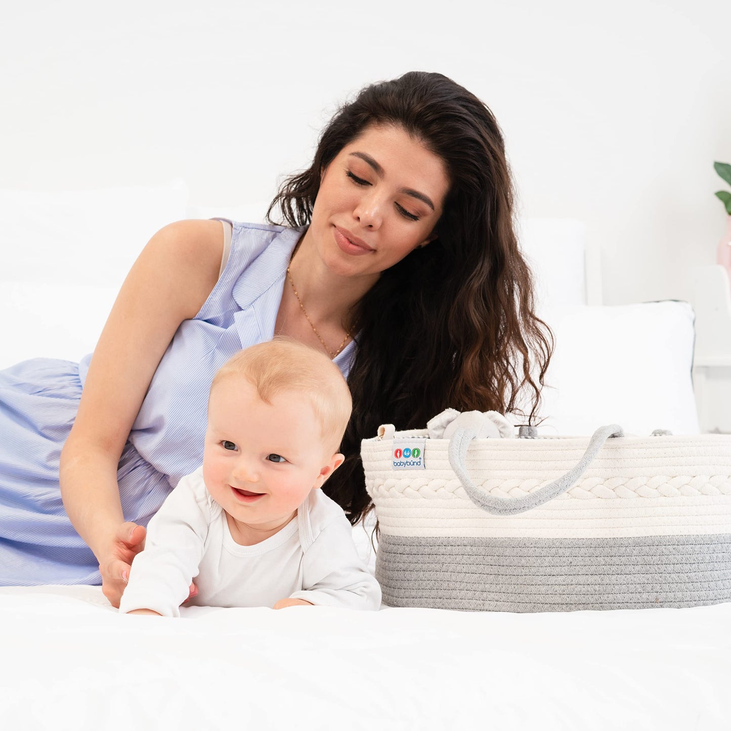 Extra Large Baby Diaper Caddy Organizer - Portable Rope Nursery Basket for Changing Table Storage - Baby Essentials Organizer for Diapers, Wipes, and More