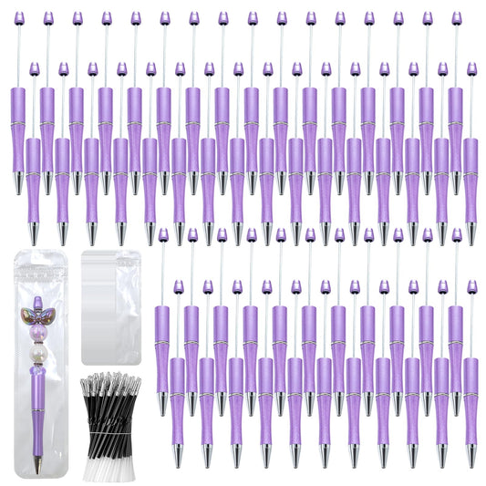 150 Pieces DIY Beadable Pen Bulk Kit – 50 Plastic Ballpoint Pens with Refills & Bags – School Supplies, Office Accessories & Decorative Items for Students & Teachers (Multicolor)