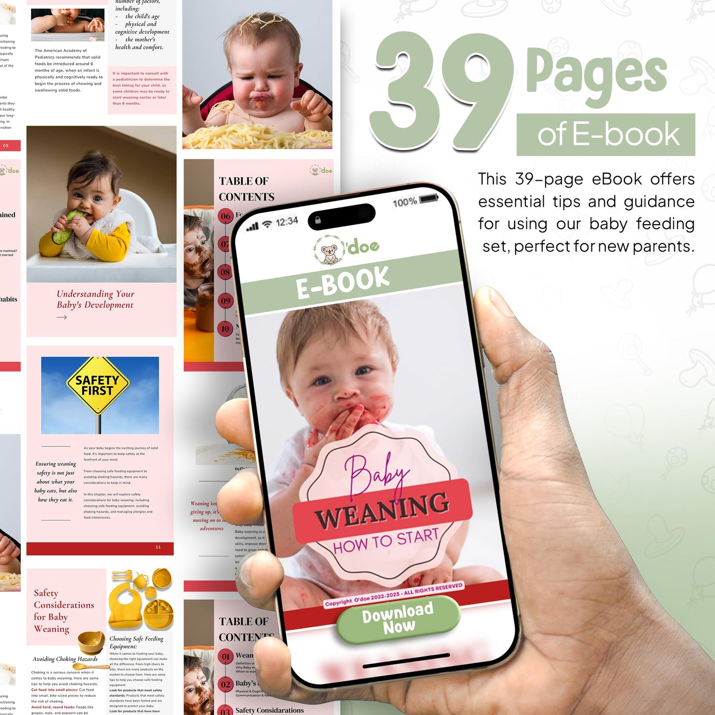 O'doe 17-Piece BPA-Free Silicone Baby Feeding Set | Thick & Soft Suction Plates, Baby Bowls, Wooden Fork & Spoon, and More | Make Mealtime Fun and Easy for Your Little One (Green, V2)