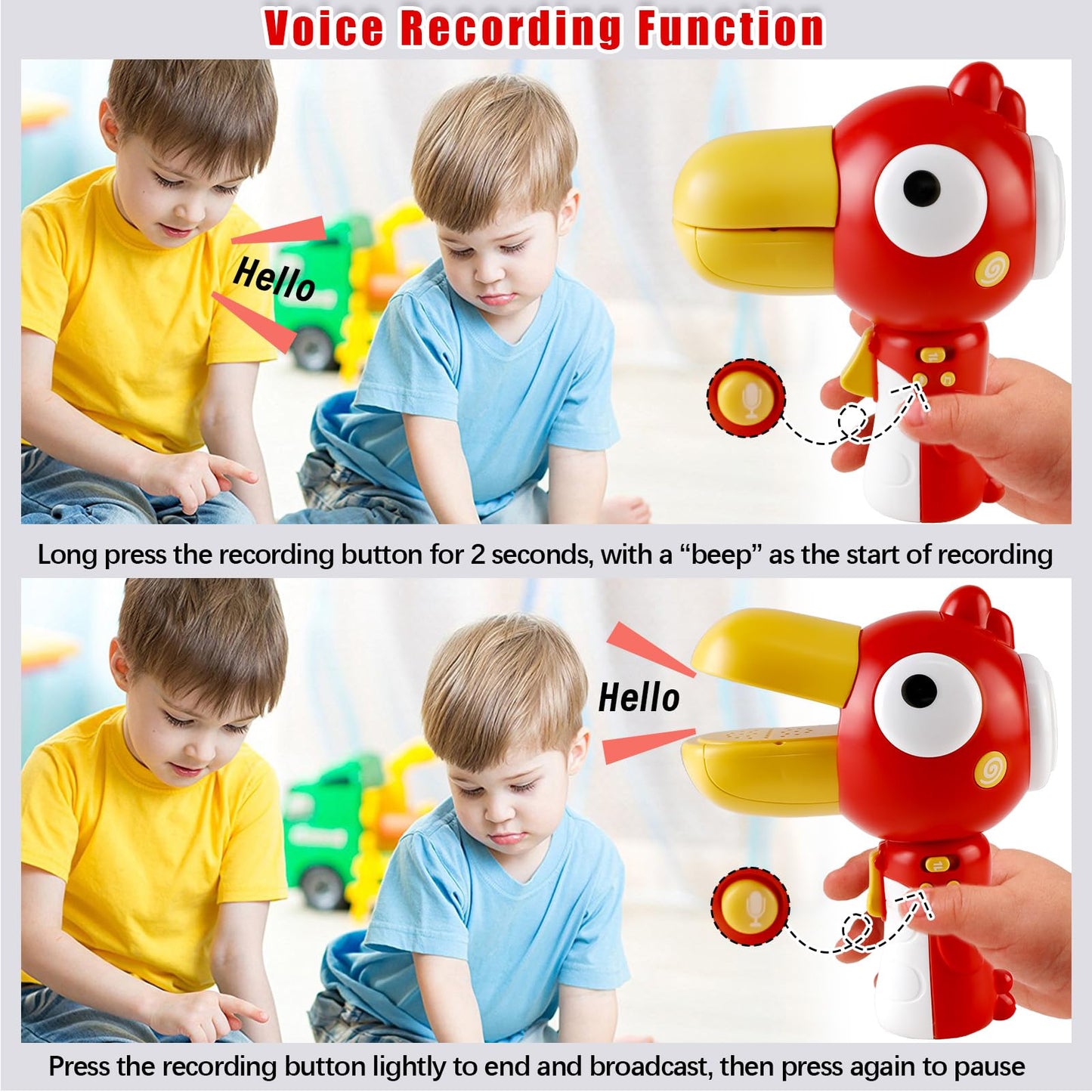 3-IN-1 Voice Changer for Kids, Cartoon Bird Voice Changing Device for Boys & Girls Voice Changer Toy with 3 Different Voice Effects - Megaphone Bullhorn | Recorder | Voice Changer for Pranks (Red)