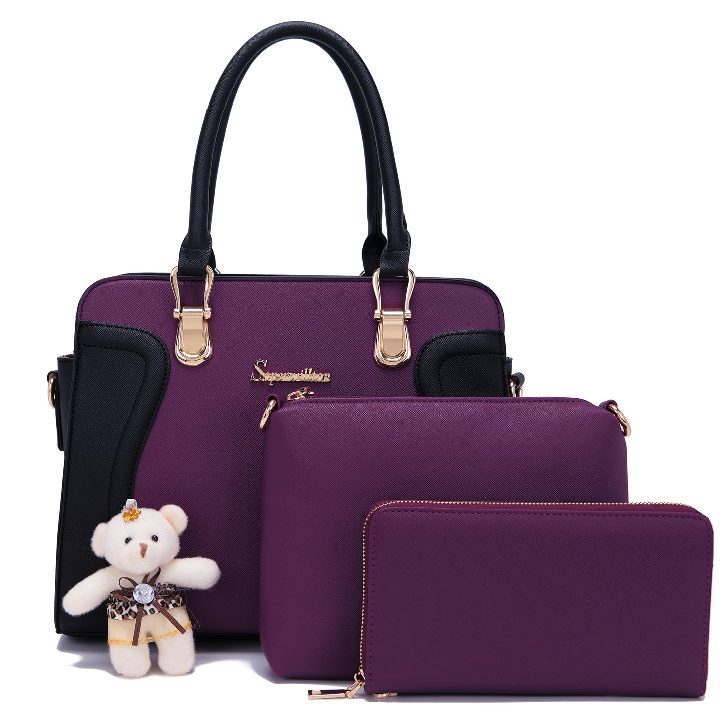 Soperwillton Purses for Women Crossbody Shoulder Handbags Top Handle Satchel Tote Bag Wallet Set 3pcs