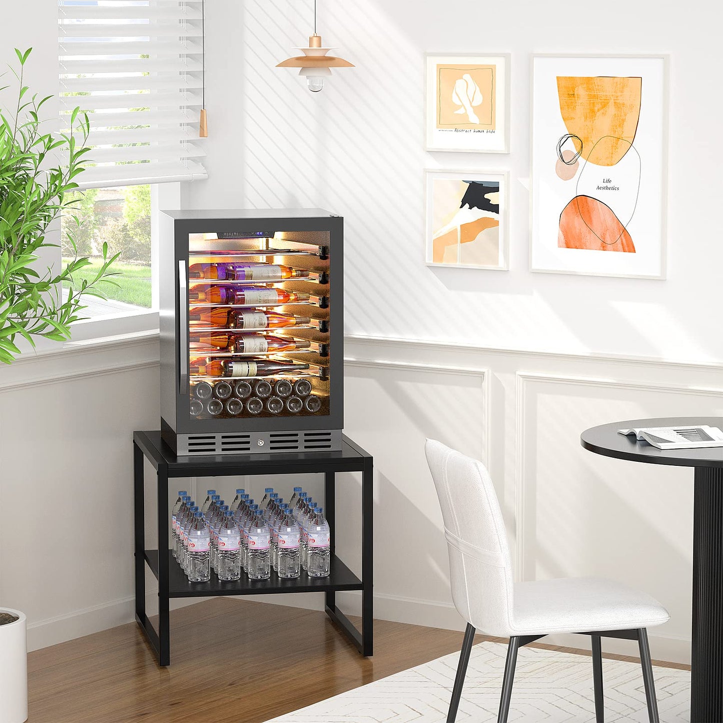 Homieasy End Table, 20 Inch Square End Table, Mini Fridge Stand with 2-Tier Storage Shelves, Industrial Wood Side Tables for Living Room, Black