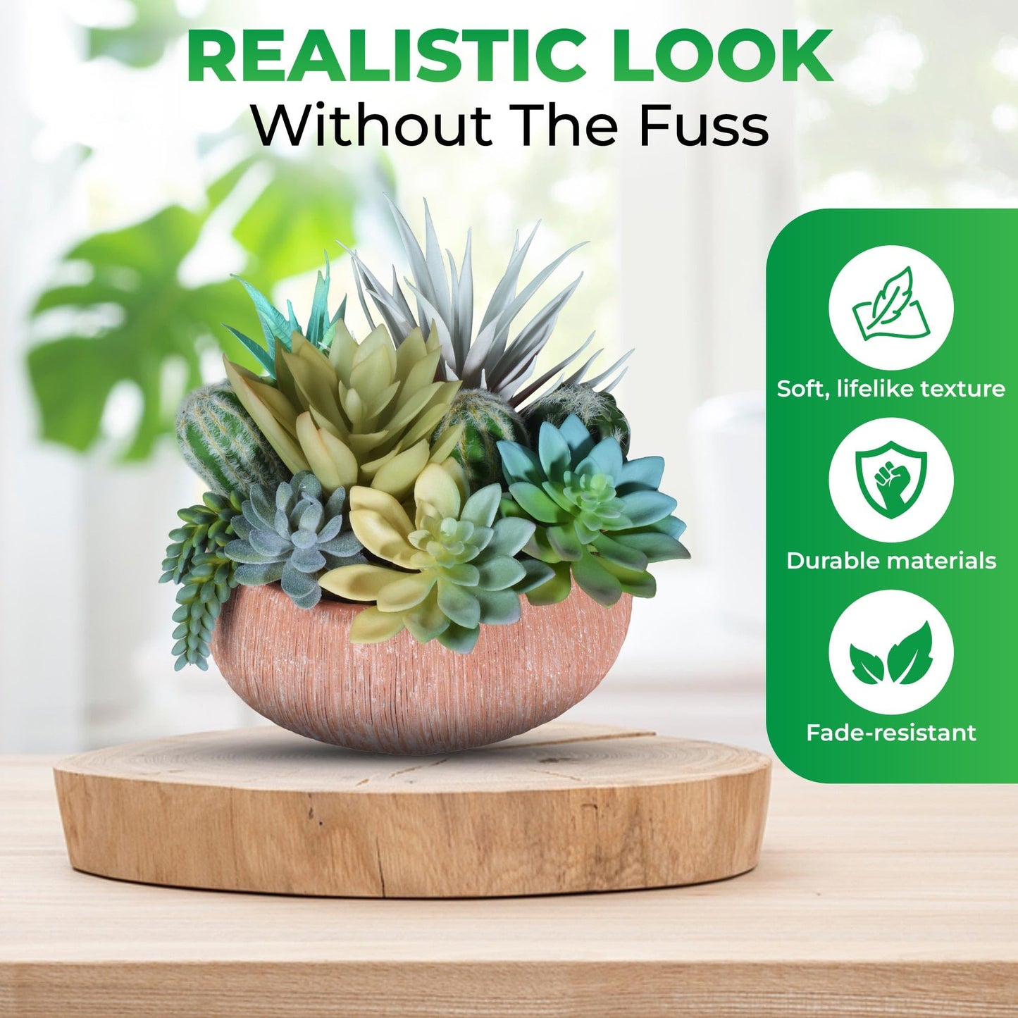 Hisow Premium Assorted Artificial Succulent Collection - Large Real Touch Artificial Cactus, Aloe Vera & Succulent Plants Artificial with Pots for Home Office Indoor (Artificial Coconut Shell - Pot)