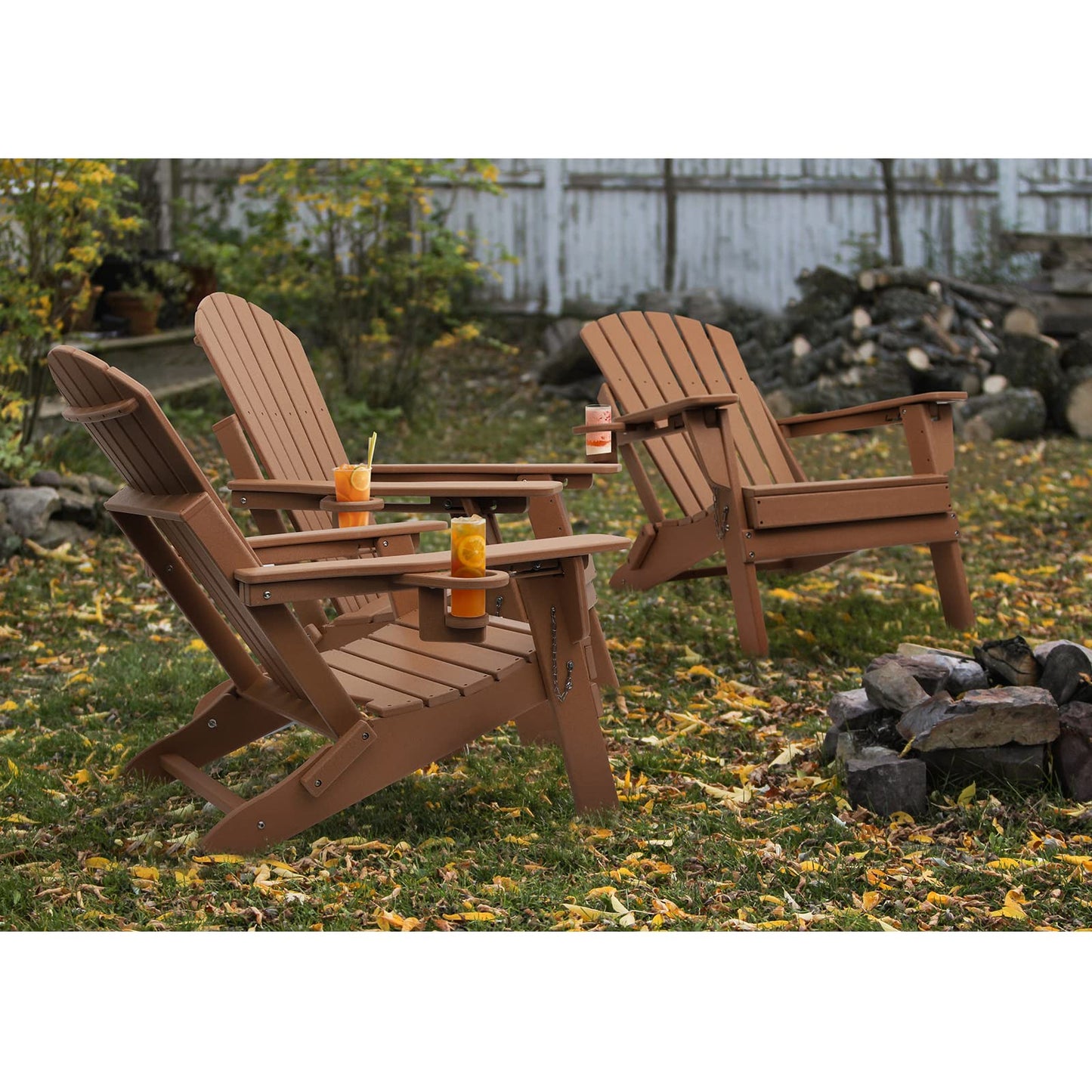 FUNBERRY Folding Adirondack Chairs Set of 2 with Adjustable Backrest, HDPE All Weather Fire Pit Chairs with Cup Holder