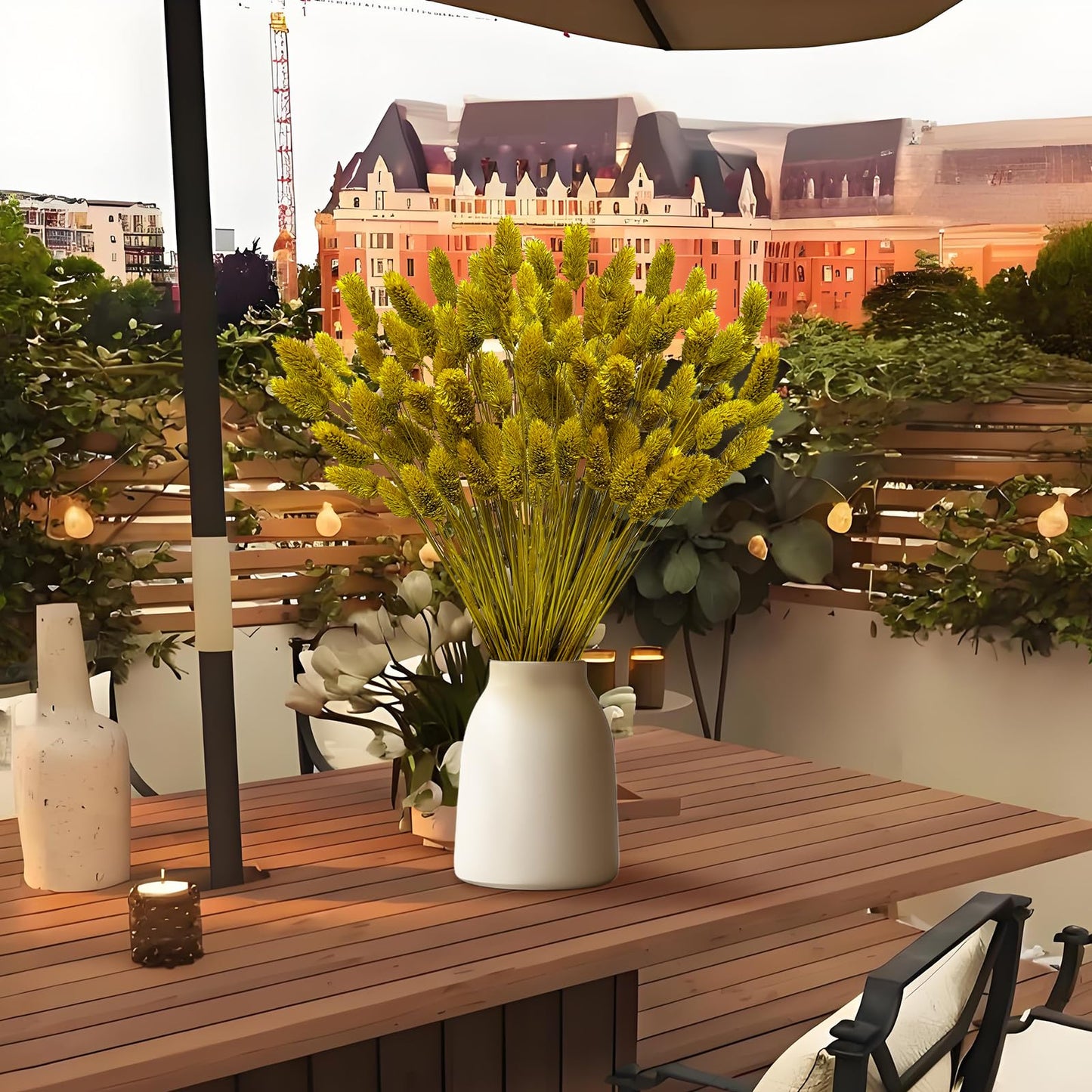 120 PCS Boho Pampas Grass, 17" Bunny Tails Gem Grass Flower Bouquet Decor for Home Wedding Farmhouse Decor (Lemon Yellow)