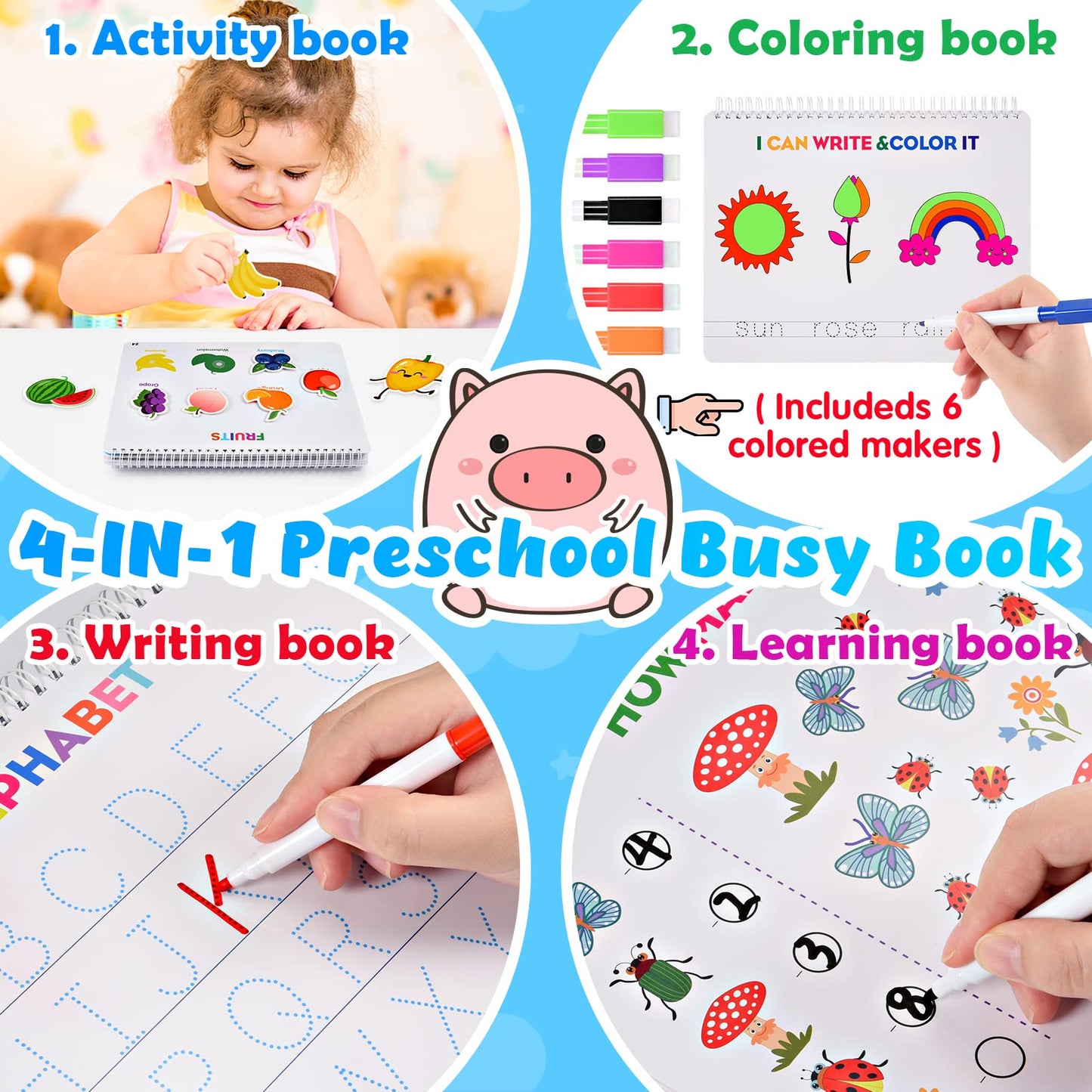 MDINGTD Busy Book for Toddlers, 30 Themes Montessori Preschool Learning Activities Kids Toys Birthday Xmas Gifts for 3-5 Year Olds Boys Girls Early Educational Toys Age 3-5 Autism Learning Materials