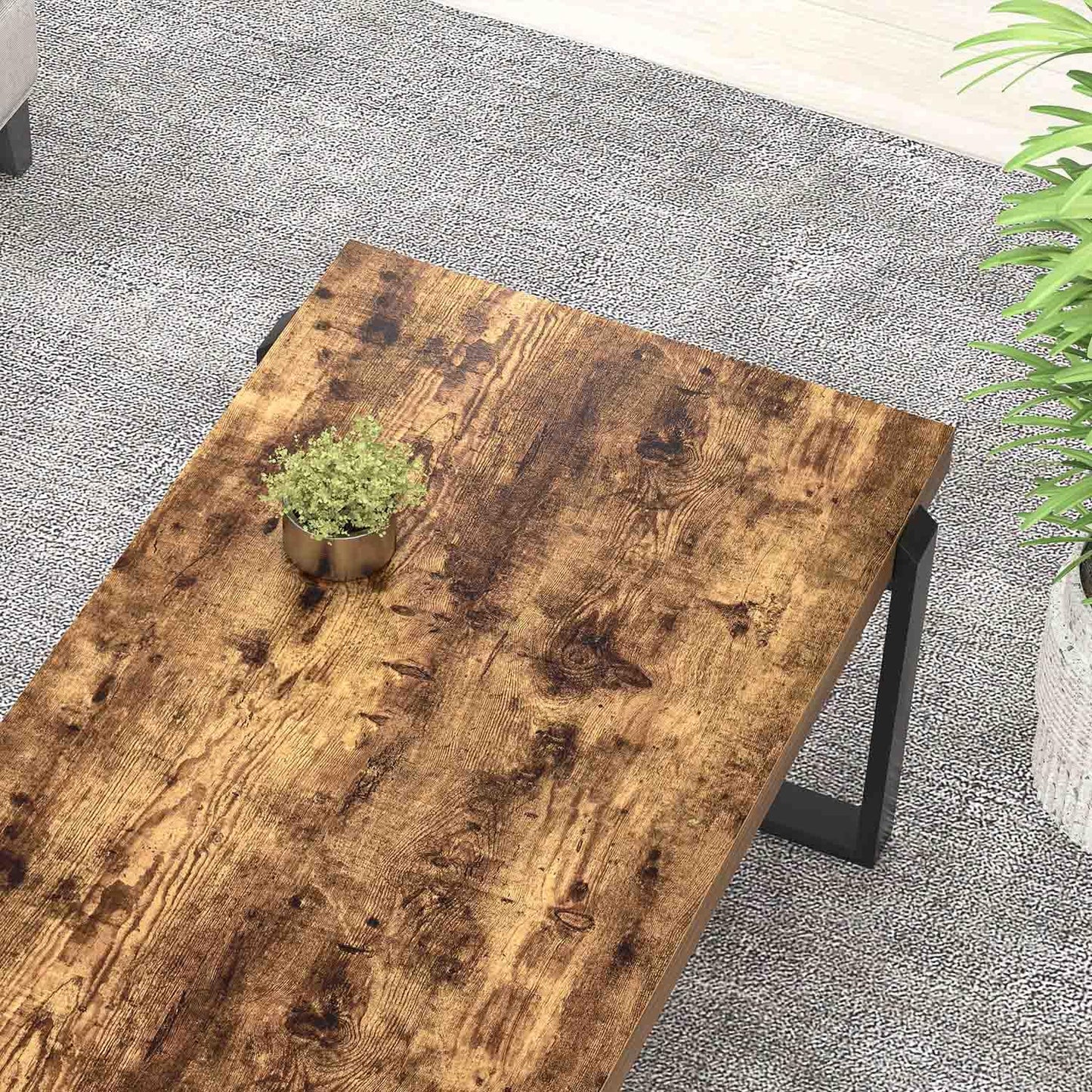 FOLUBAN Coffee Table, Modern Rustic Wood and Metal Center Table, Industrial Rectangle Cocktail Tea Table for Living Room, Brown, 47 Inch