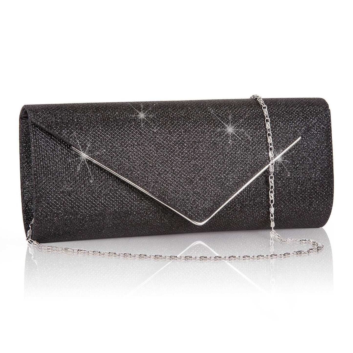 Larcenciel Clutch Purses for Women, Sparkling Envelope Evening Bag with Detachable Chain, Glitter Sequins Metal Formal Handbag Shoulder Crossbody Bag Prom Party Purse Bridal Wedding Clutch Bag(Black)