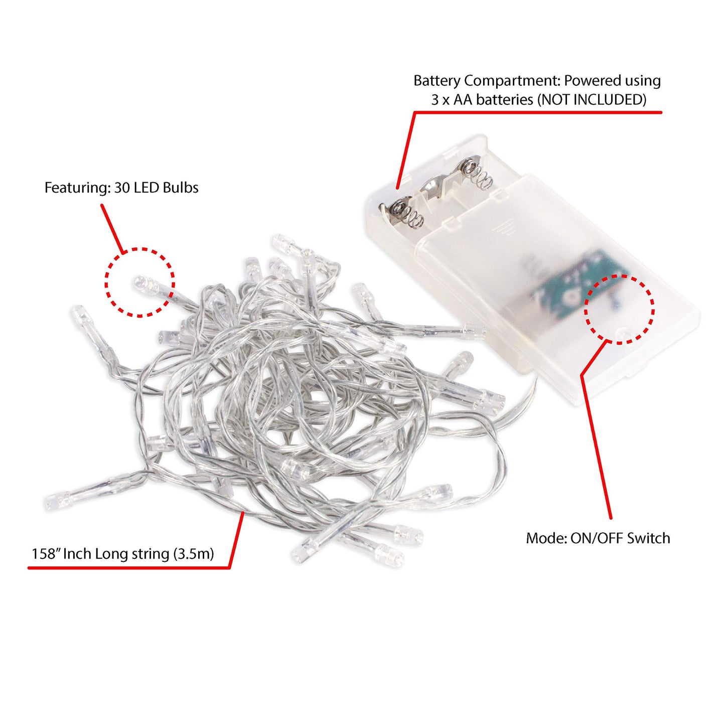 30 Mini Bulb LED Battery Operated Fairy String Lights in Pink for Valentines Day, Romantic Wedding, Home Decoration Room Lighting, Christmas, Crafts (158" inch Long String)