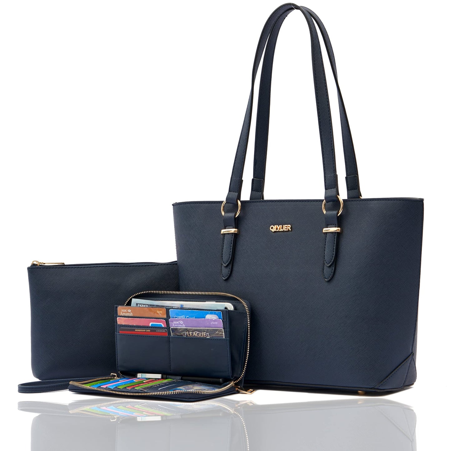 Purses And Wallets Set For Women Work Tote Satchel Handbags Shoulder Bag Top Handle Totes Purse With Matching Wallet Dark Blue Large