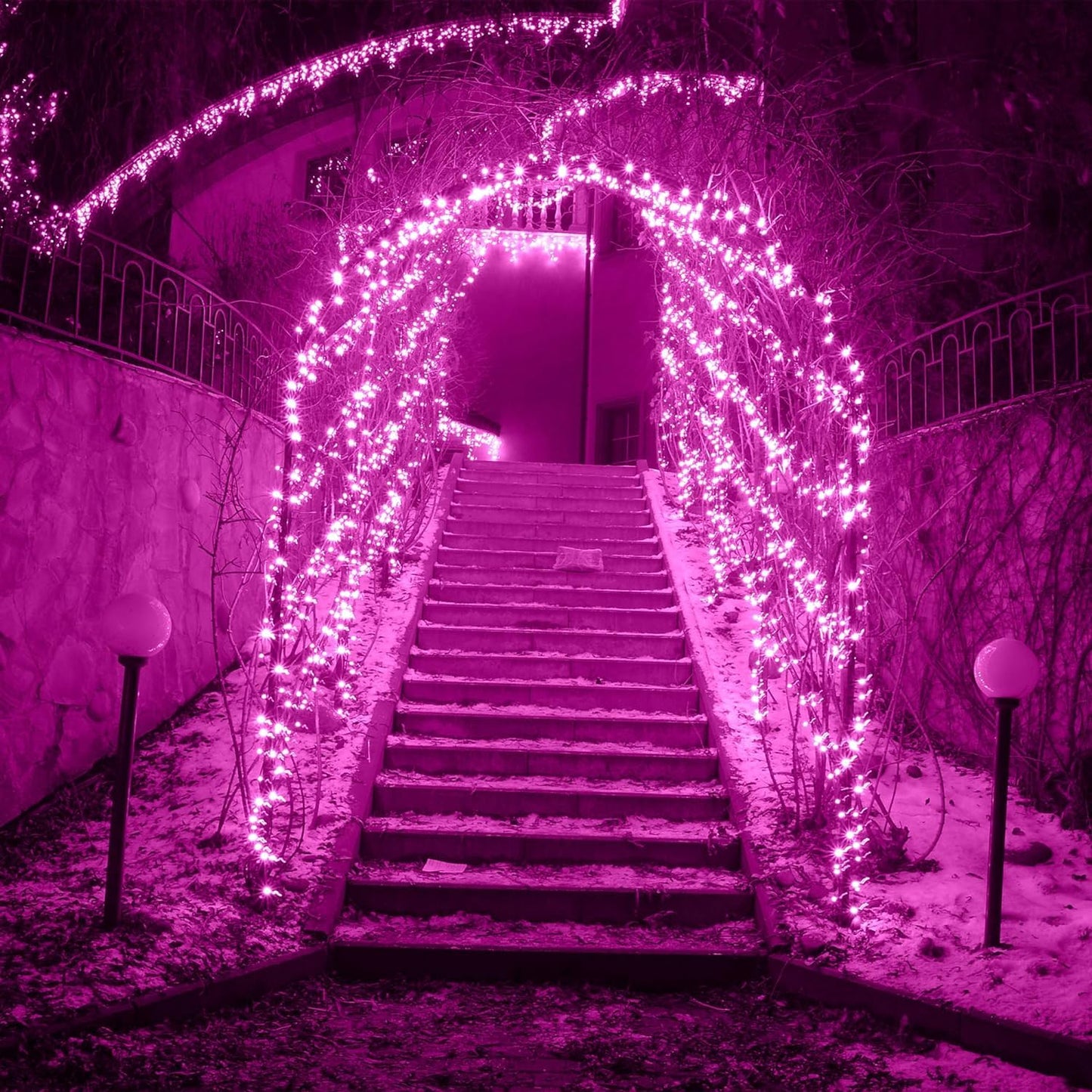 2 Pack Solar String Lights Outdoor, 200 LED Extra-Long 72FT Solar Powered Lights with 8 Lighting Modes, Waterproof Outdoor Lighting Decoration for Garden, Patio, Balcony, Xmas, Wedding, Party (Pink)