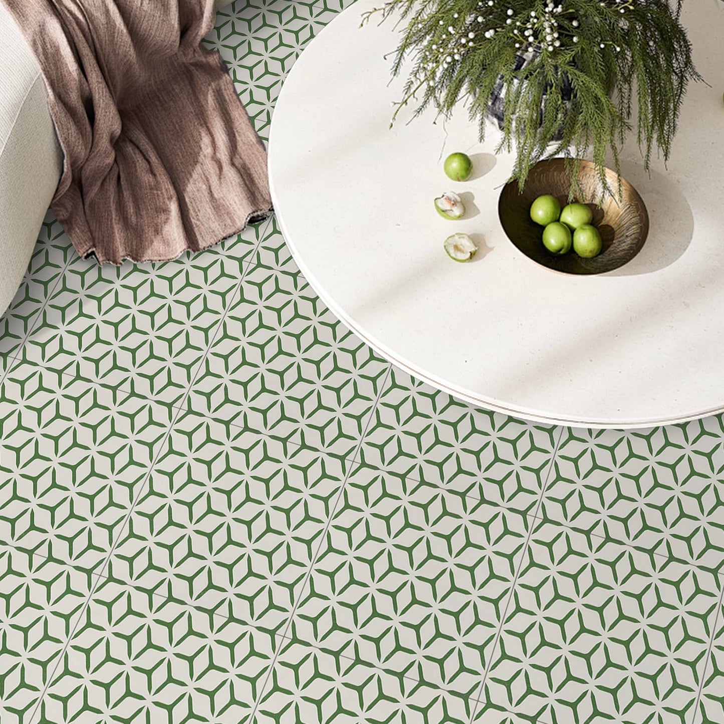 Dureidos Peel and Stick Floor Tile 12"x12", 10Pcs Waterproof Flooring Self-Adhesive Peel and Stick Tile for Bathroom, Kitchen, Geometric Green Pattern(10 sq.ft.)