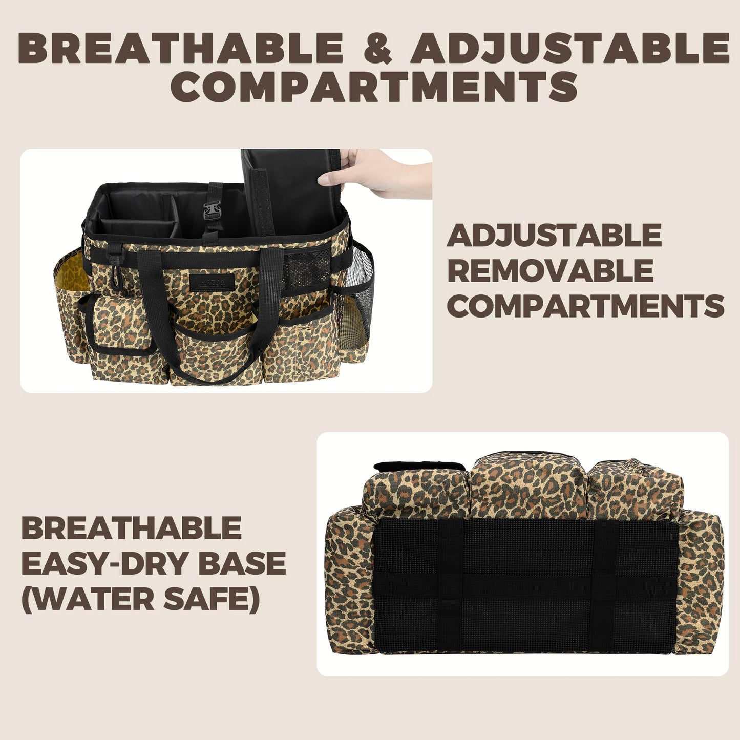 Storage Standard Cleaning Caddy Organizer with Handle - Small Cleaning Caddy Supplies Bag with Shoulder & Waist Strap - Cleaning Supplies Organizer with Cleaning Cloth - Leopard